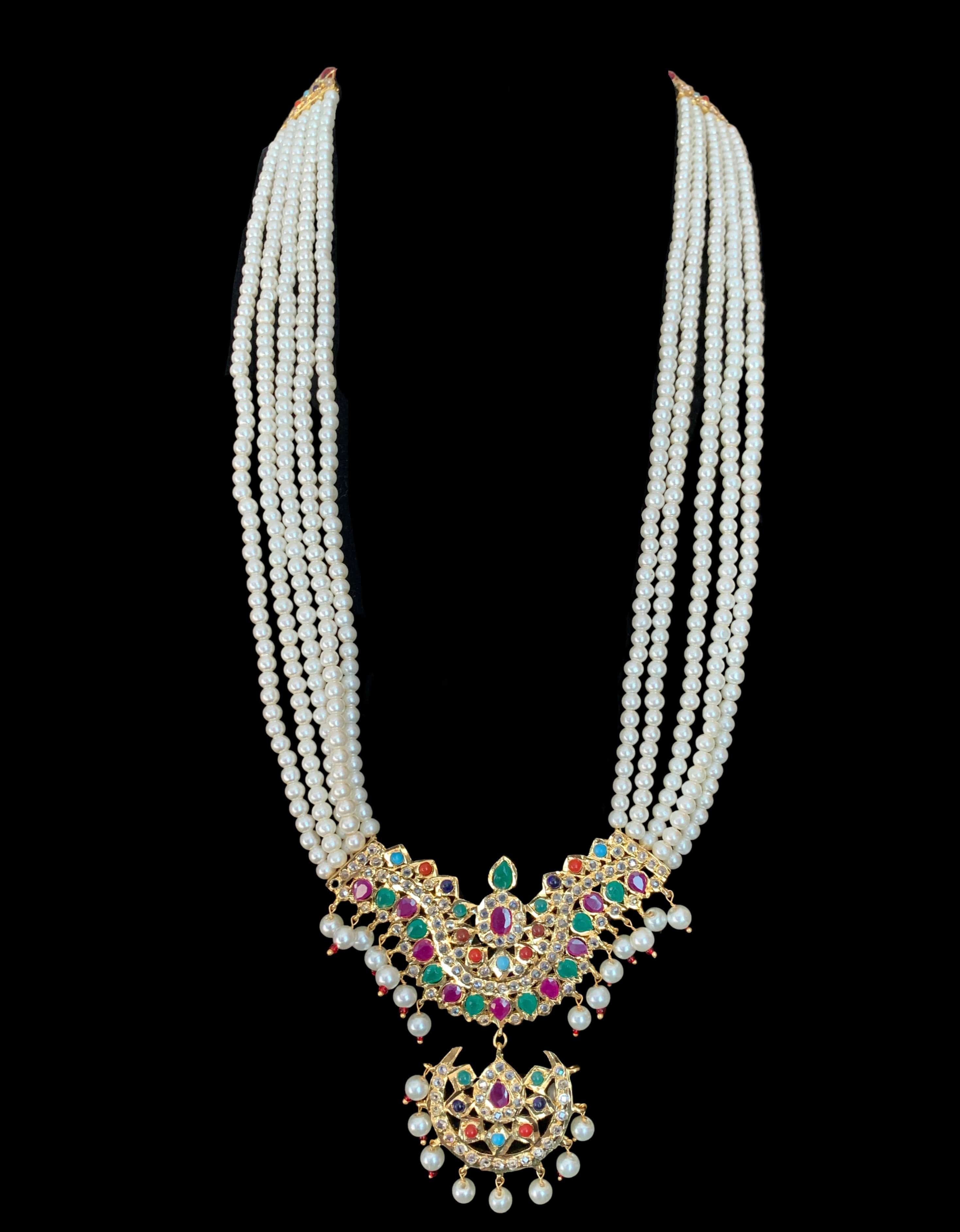 LN46 Ramia navratan  rani haar with earrings( READY TO SHIP )