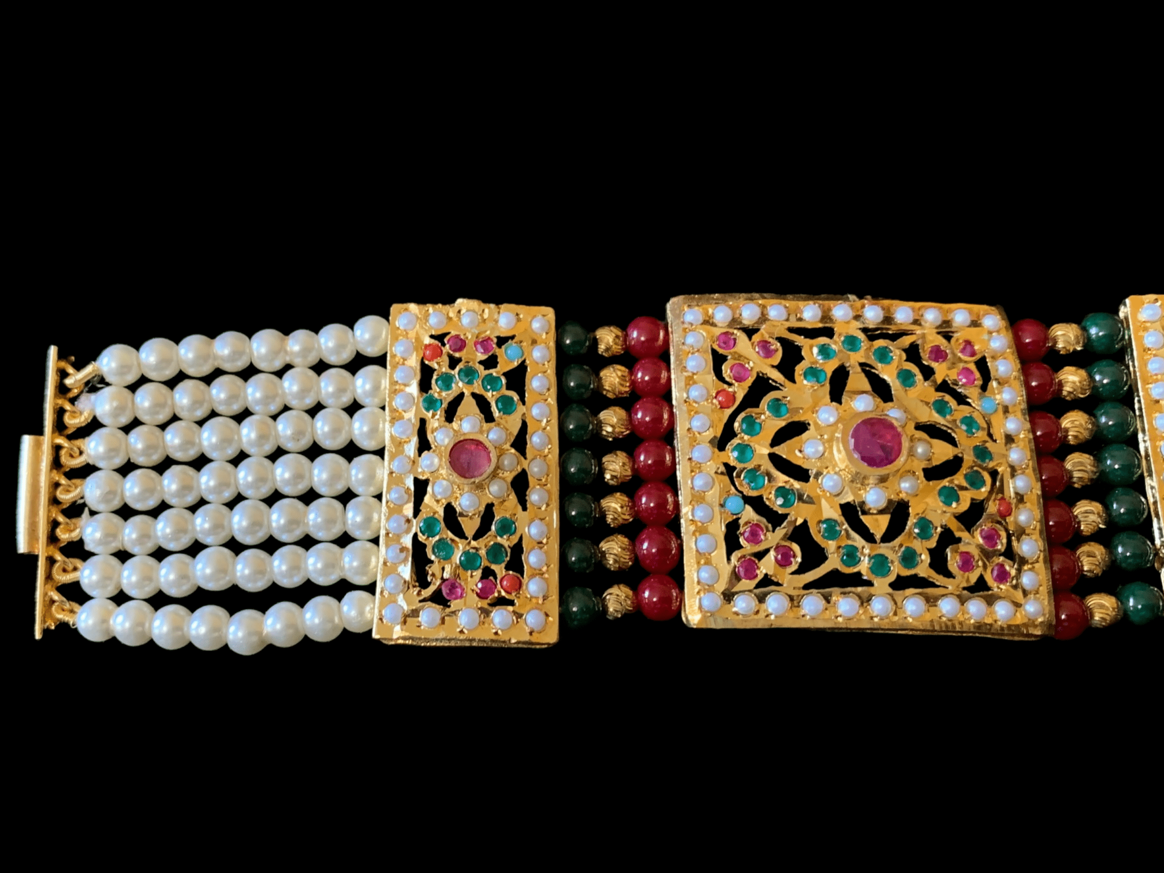 B67 Saira jadau bracelet in navratan with ruby green beads     ( READY TO SHIP )