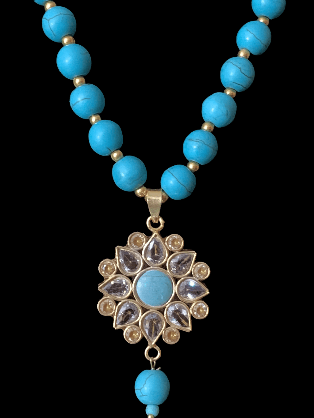 PS374 Naveen Feroza Kundan and beads pendant and earrings set (READY TO SHIP )