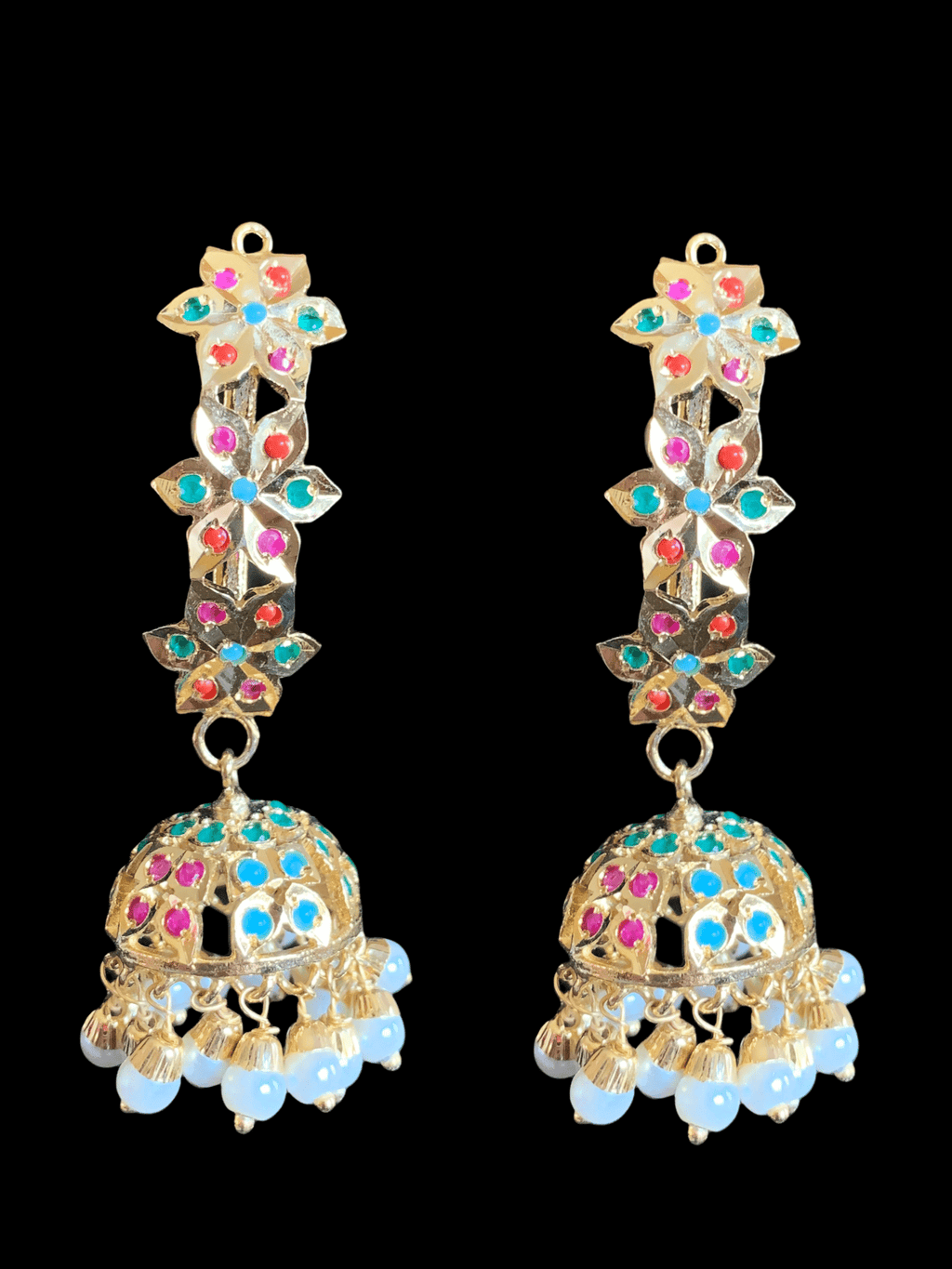DER364 Ankita jhumka - navratan  ( READY TO SHIP )