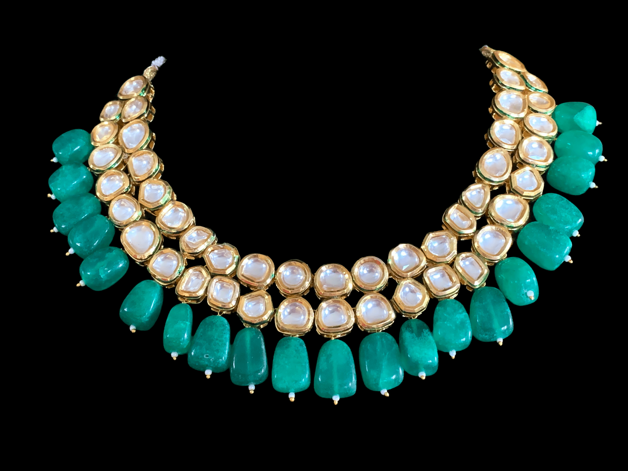 Mohini bridal necklace in high quality kundan with green quartz  beads (SHIPS IN 2 WEEKS )