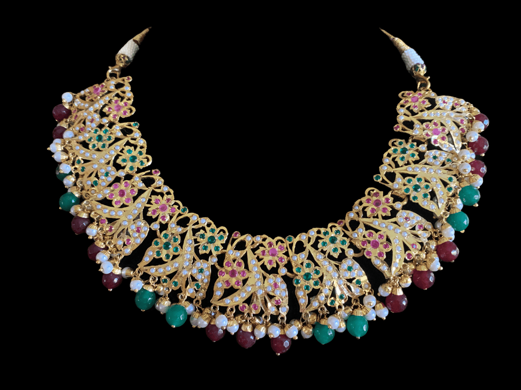 BR75  Nayaab pearl jadau necklace - ruby emerald  ( SHIPS IN 4 WEEKS )