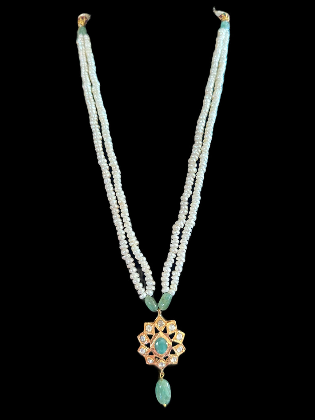 Emerald with pearl pendant set in gold plated silver ( SHIPS IN 4 WEEKS )