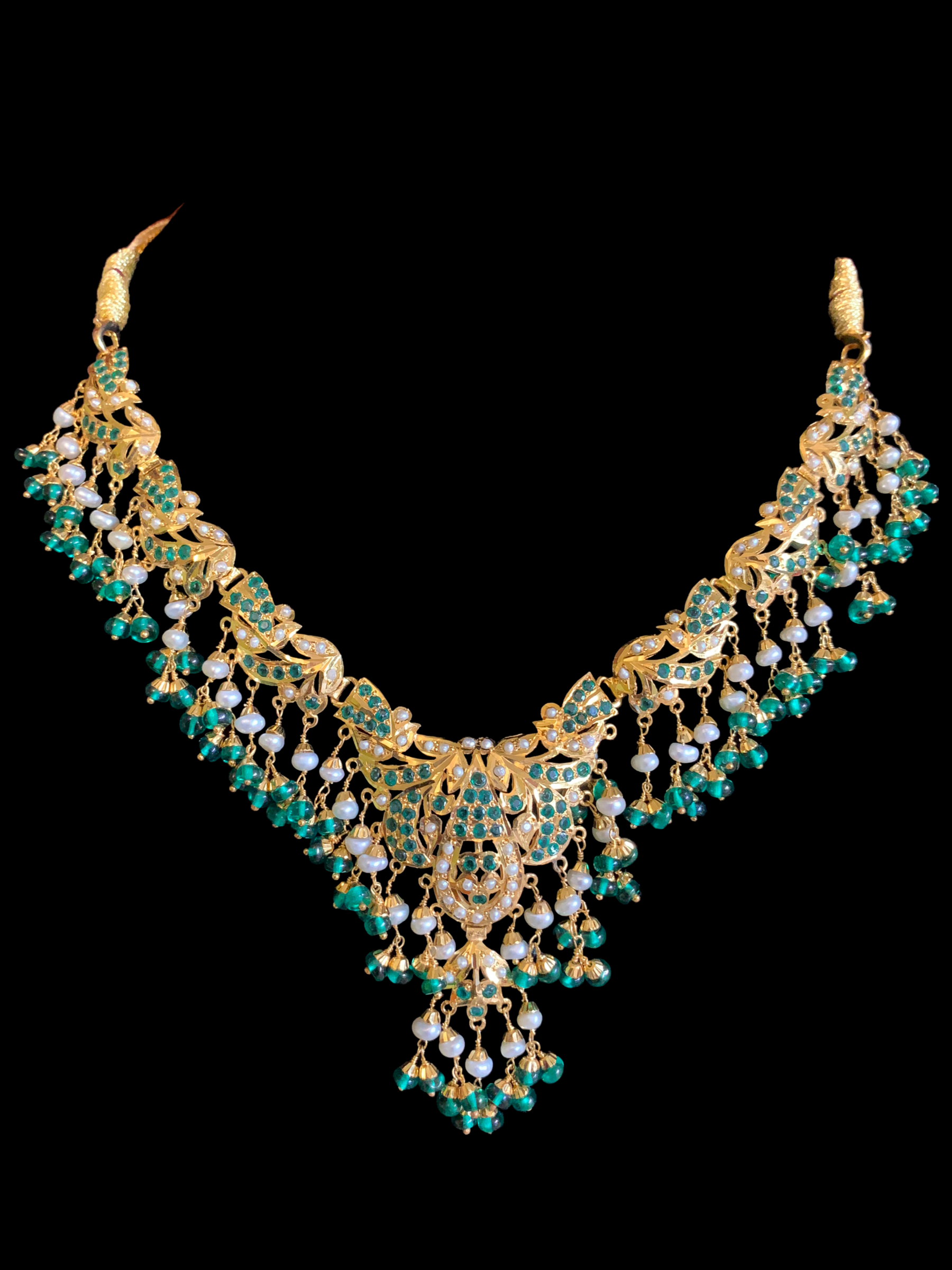 FARISA gold plated silver necklace set in emerald ( SHIPS IN 5 WEEKS )