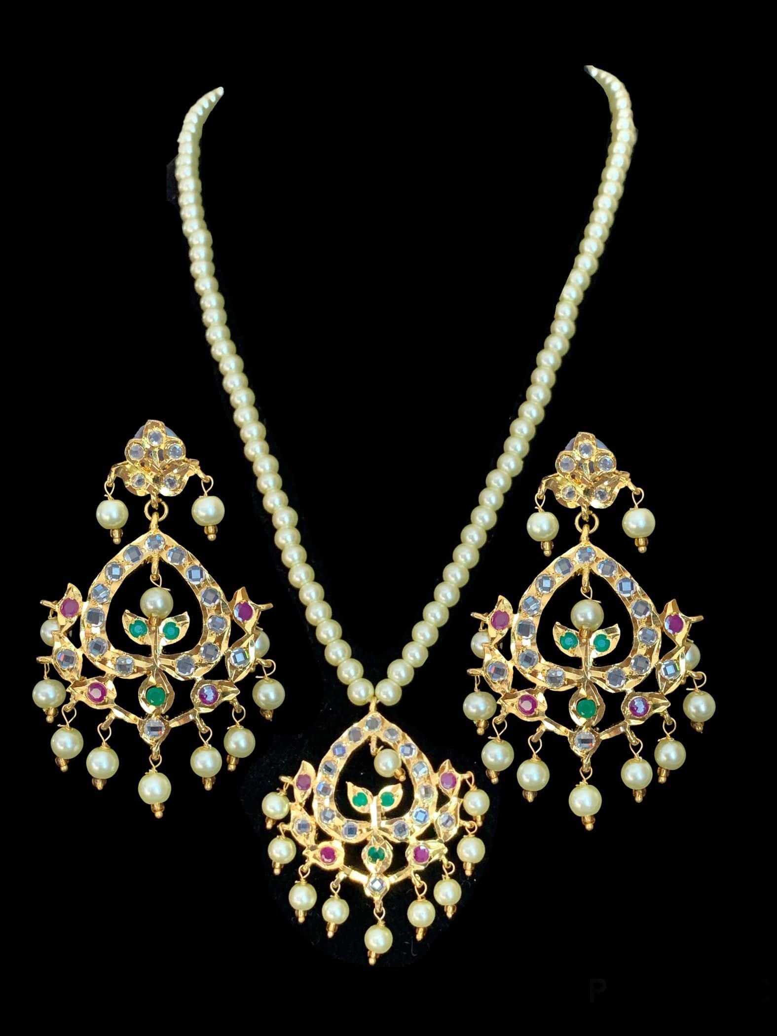 PS485 Diana ruby emerald Hyderabad pendant set with Chandbali( READY TO SHIP )