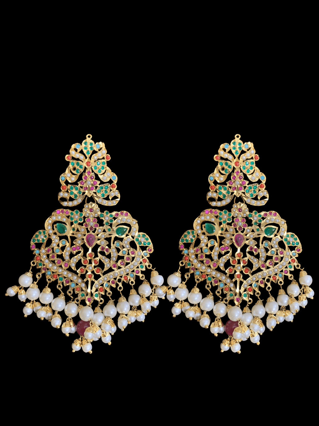 NS70 Neeli navratan jadau pearl necklace with earrings tika (SHIPS IN 3 WEEKS  )