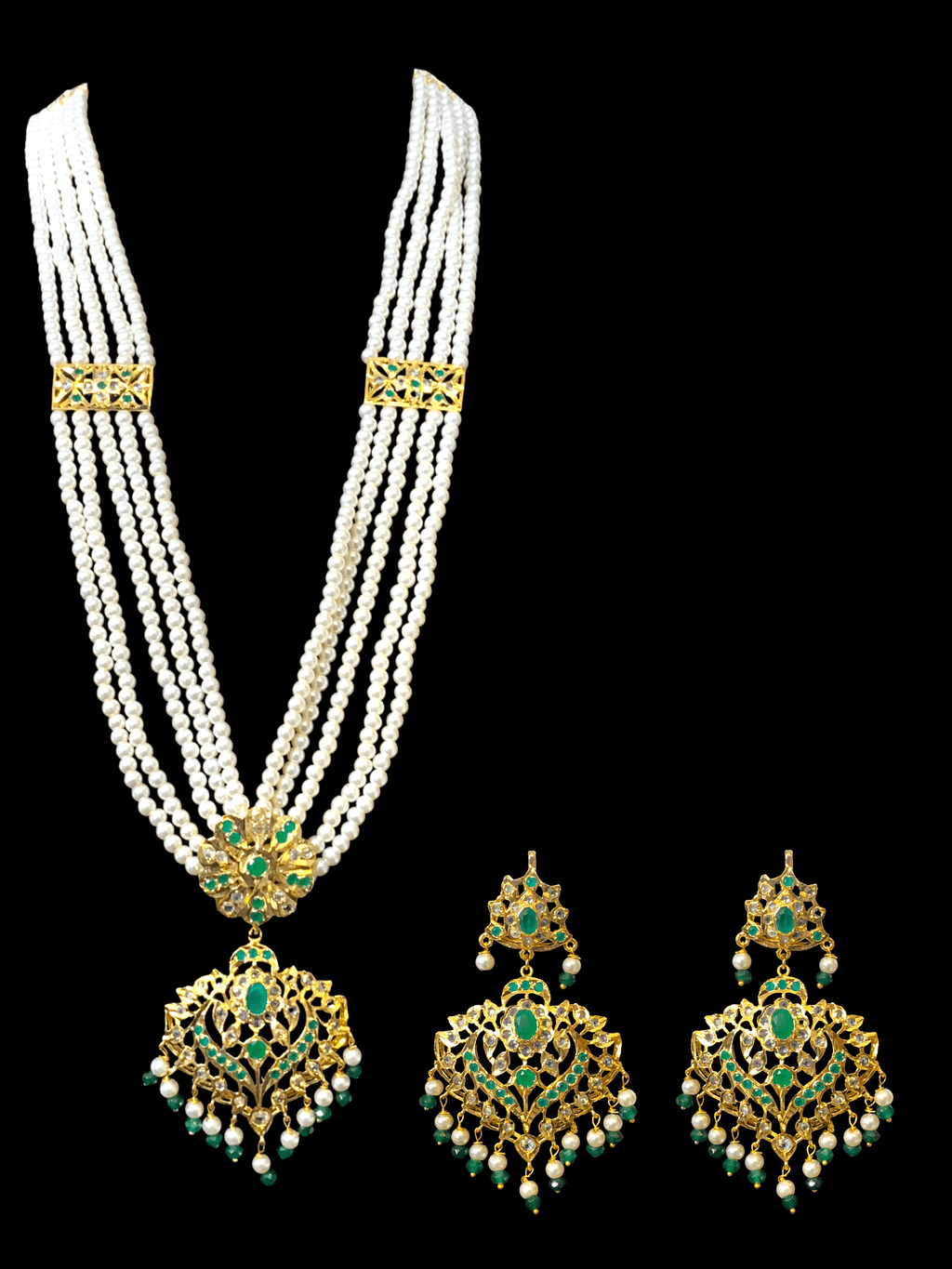 LN145 Kajal long emerald necklace set -( SHIPS IN 2 WEEK )