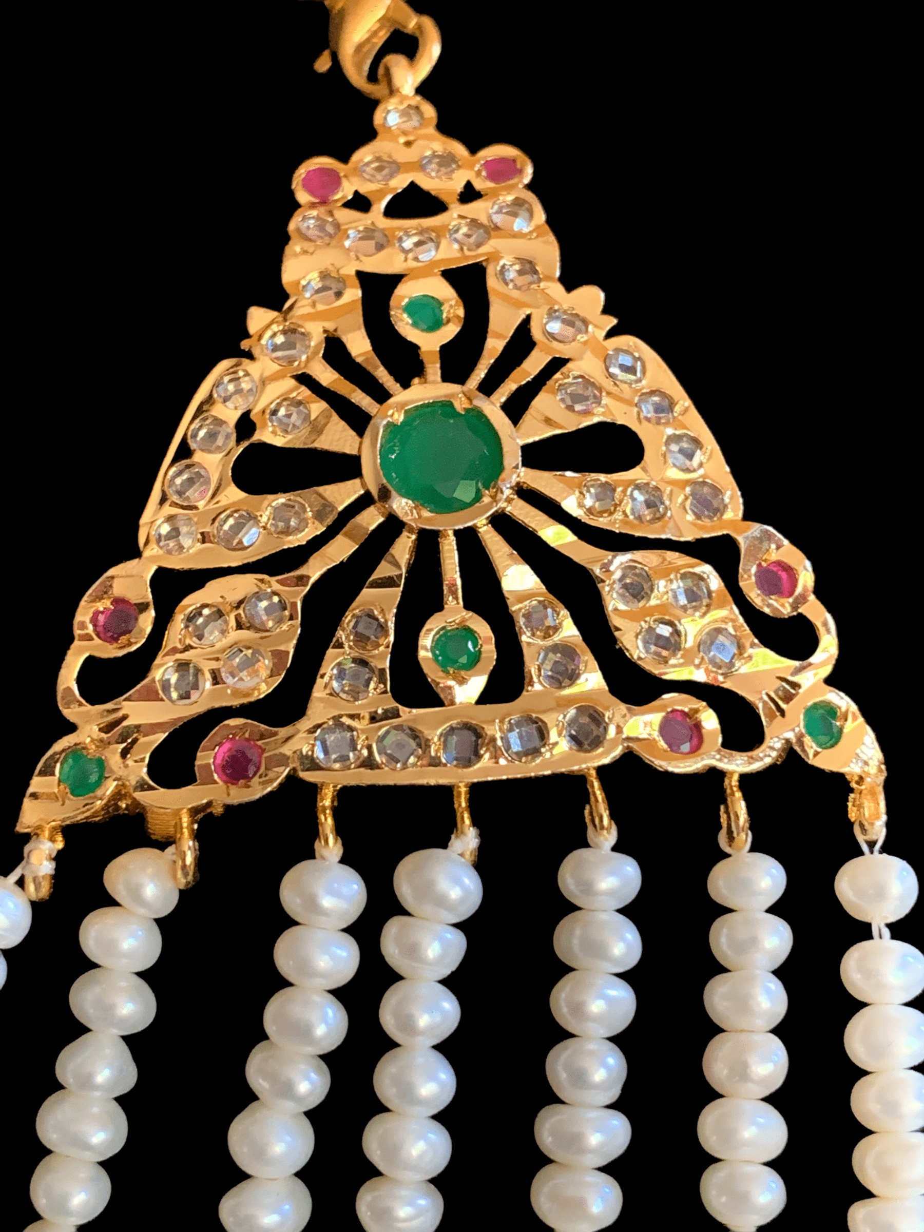 SAT10 Talia  satlada in fresh water pearls - ruby emerald    (SHIPS IN 4 WEEKS )