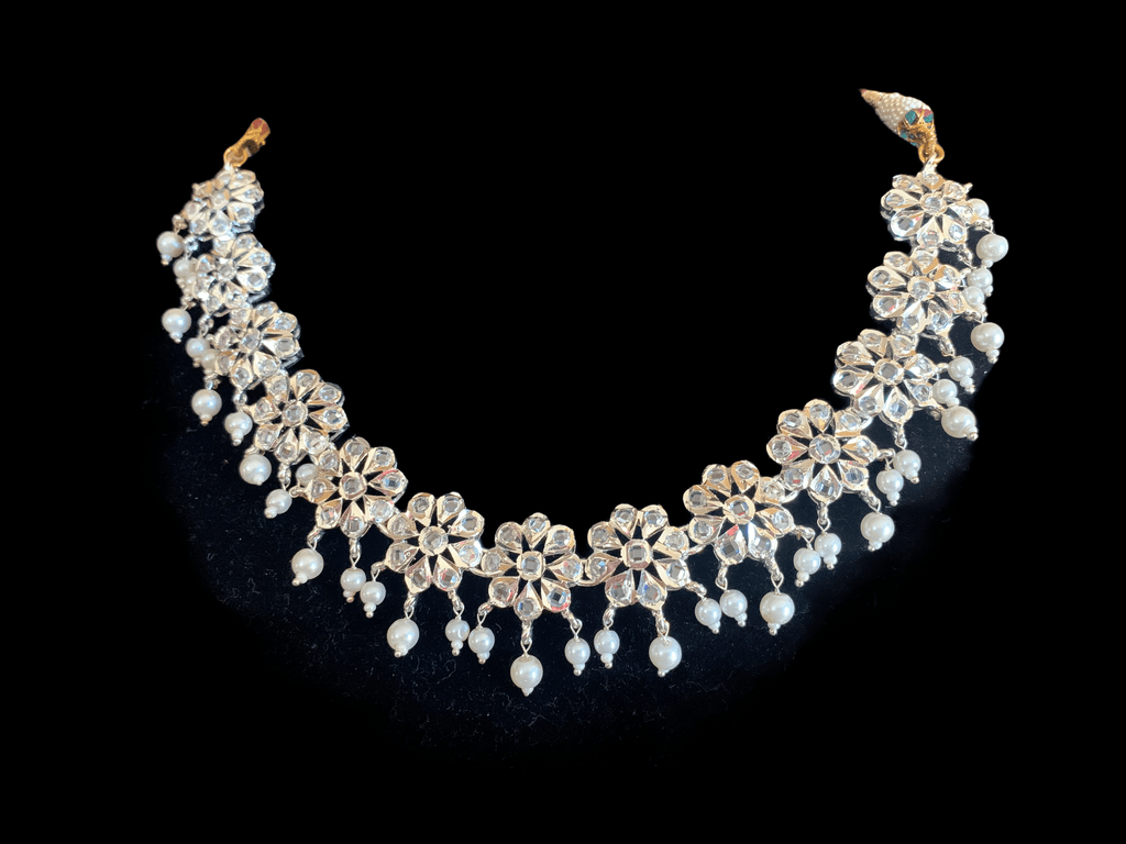 NS193 Malavika necklace set in silver plating   ( SHIPS IN 3 WEEKS )