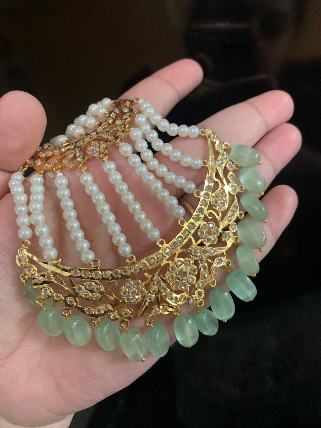 BR61 Insia Jadavi lacha bridal-set in green beads  ( SHIPS IN 4 WEEKS  )