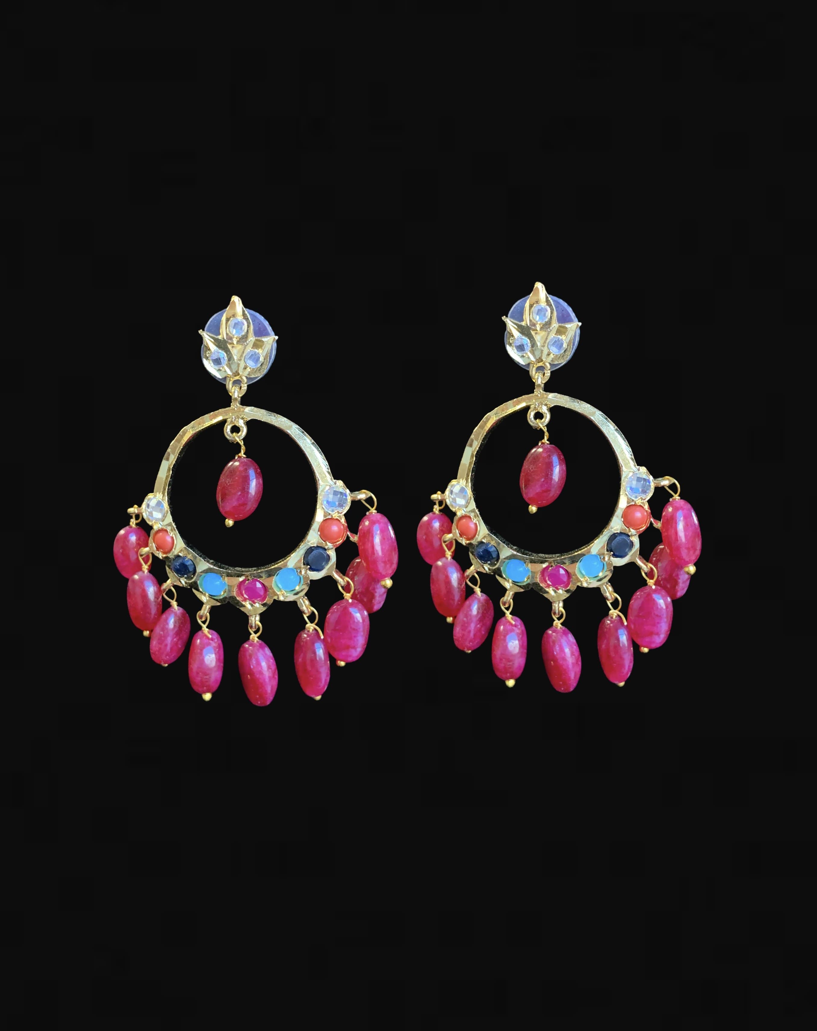 PS509 Tirmani Necklace in Navratan with Freshwater Pearls and Chandbali Earrings – Gold-Plated Lightweight Jewelry ( READY TO SHIP )