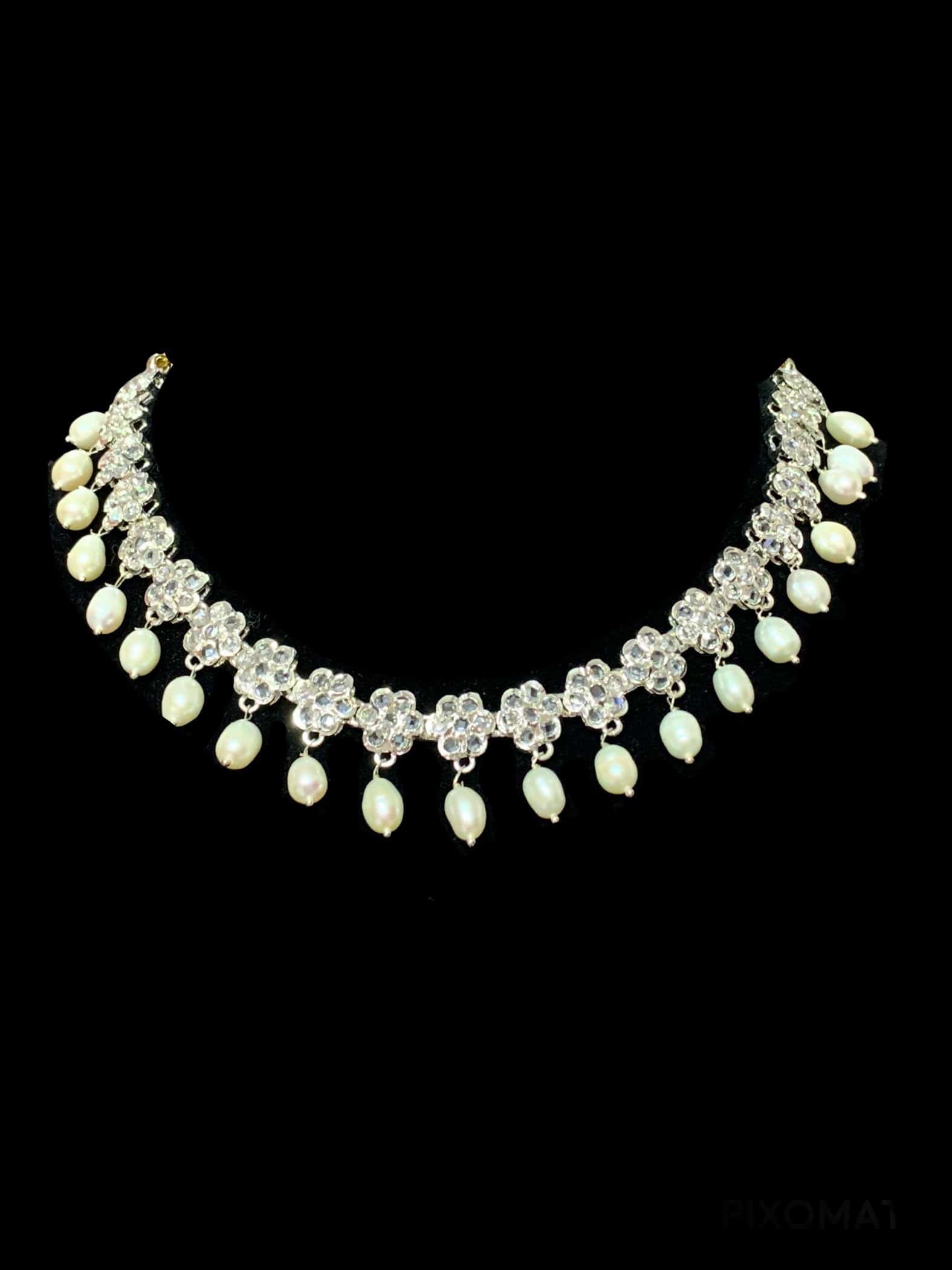 DNS61 Meenaz silver plated fresh water pearl necklace ( READY TO SHIP  )