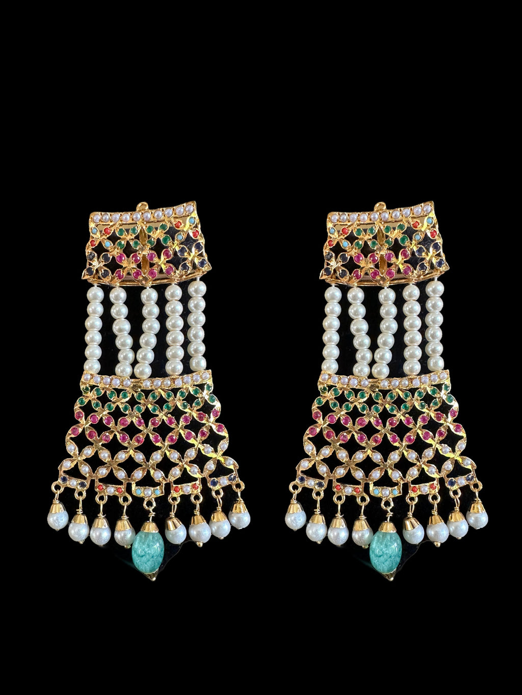 NS517 multicolor jadau  necklace with earrings tika ( READY TO SHIP )