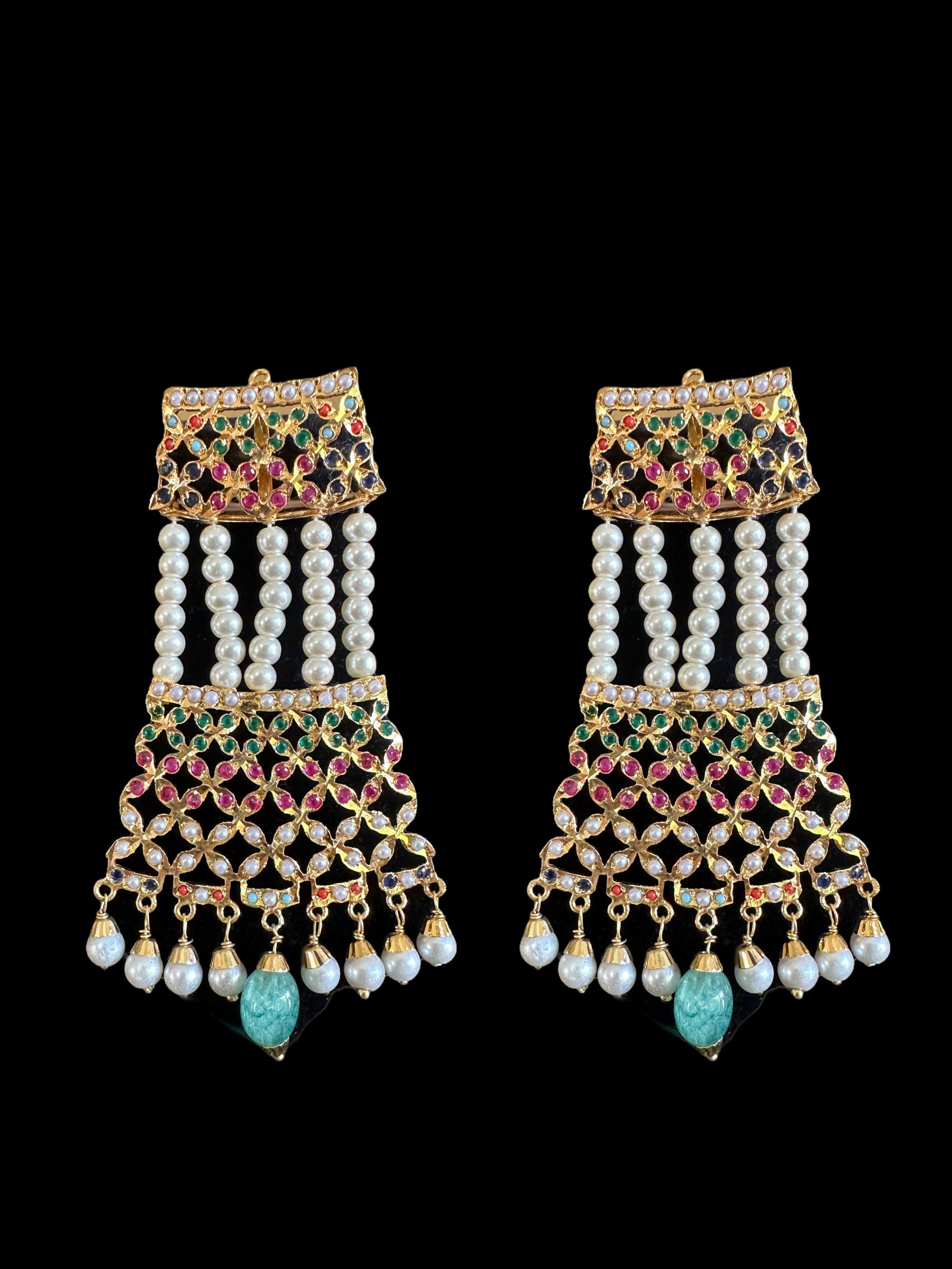NS517 multicolor jadau  necklace with earrings tika ( READY TO SHIP )