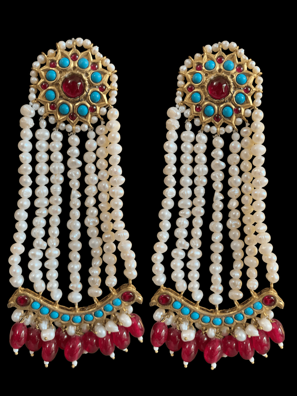 DER213 Ruby feroza gold plated jhoomar earrings , Indian jewellery ( SHIPS IN 4 WEEKS )