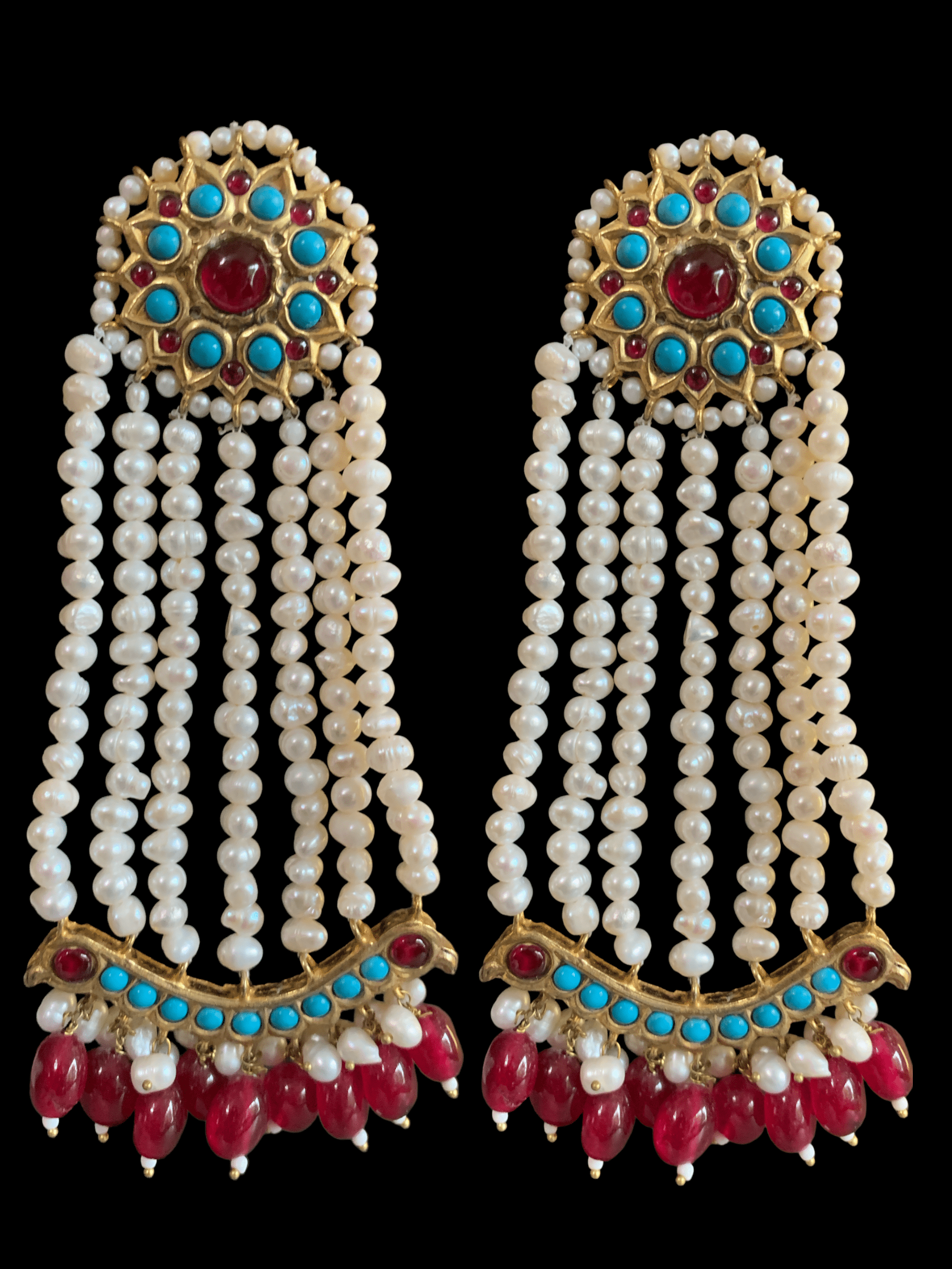 DER213 Ruby feroza gold plated jhoomar earrings , Indian jewellery ( SHIPS IN 4 WEEKS )