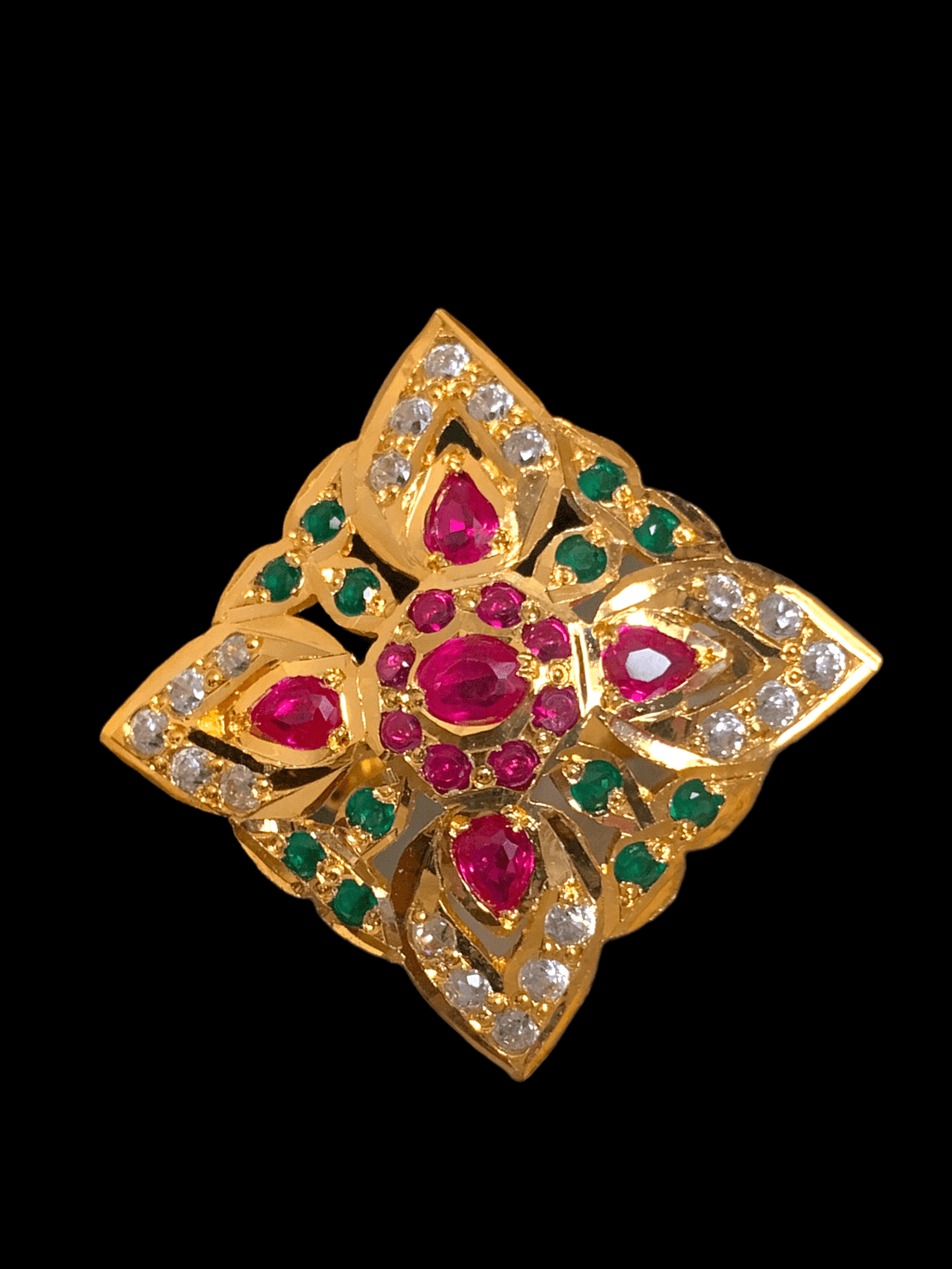 Ruby emerald gold plated silver ring ( READY TO SHIP )