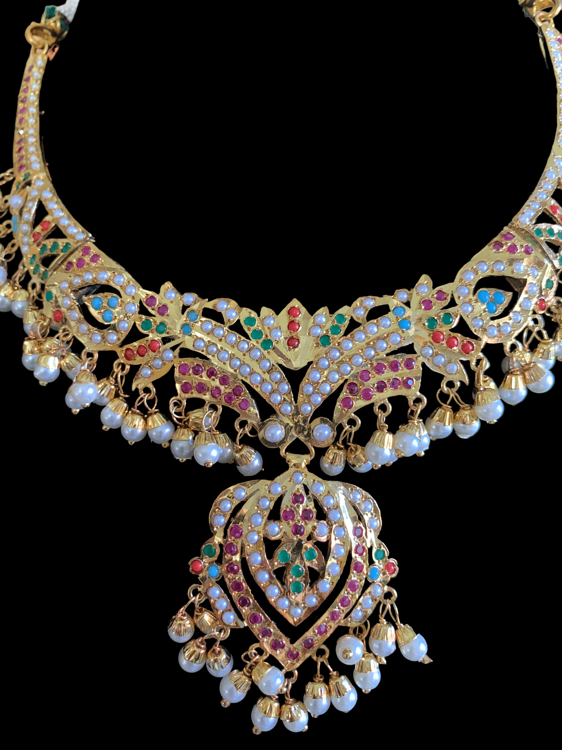NS286  Taseen necklace set in navratan ( SHIPS IN 2 WEEKS )
