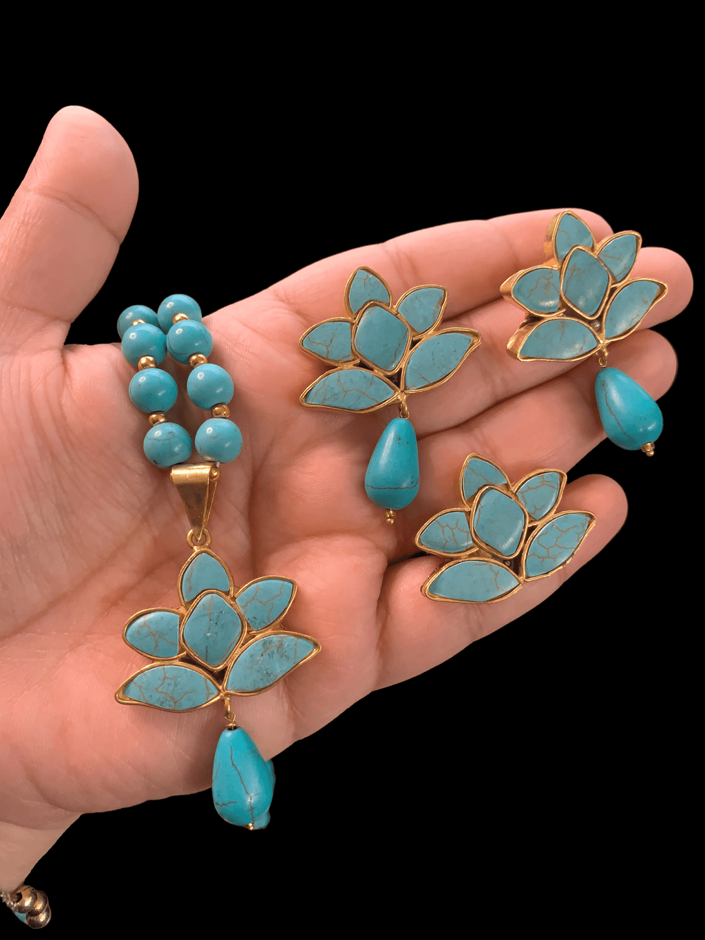 PS443 turquoise / feroza gold plated pendant set ( READY TO SHIP)