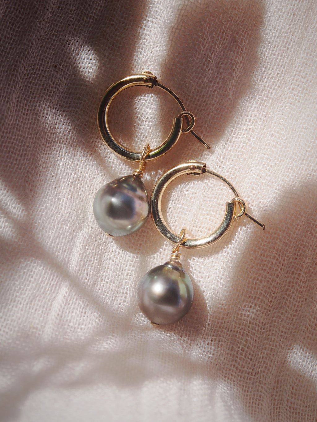 Gold Filled Latch Tahitian Pearl Hoop Earrings - Ahe