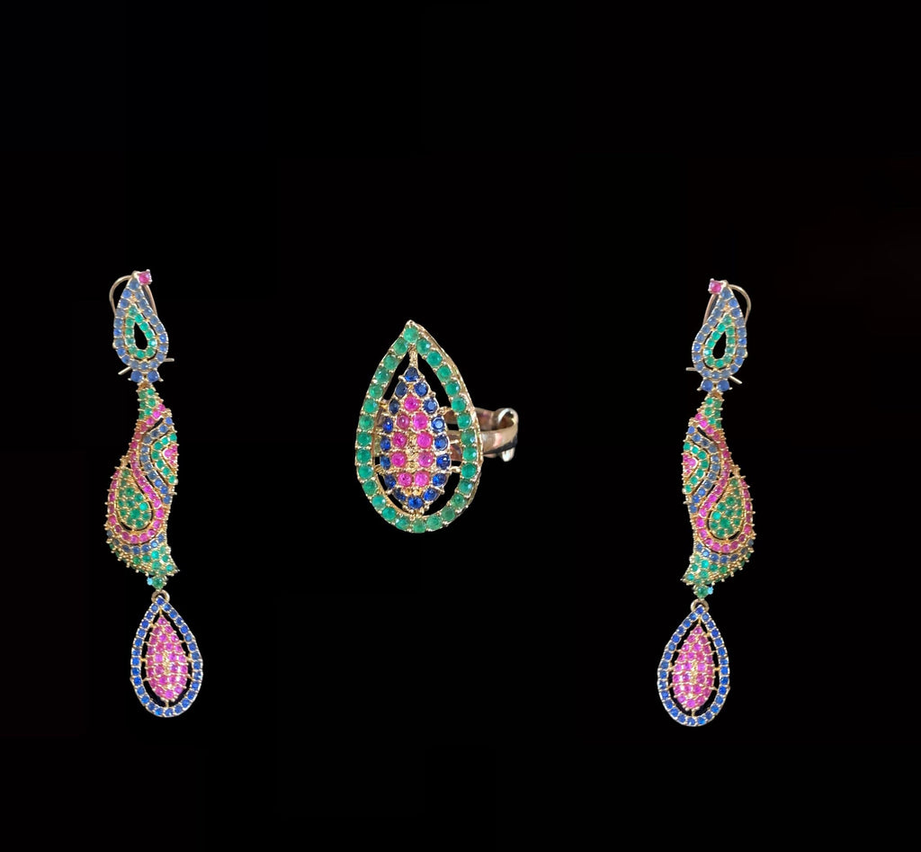 NS65 Deepa multicolor cz necklace set ( SHIPS IN 4 WEEKS  )