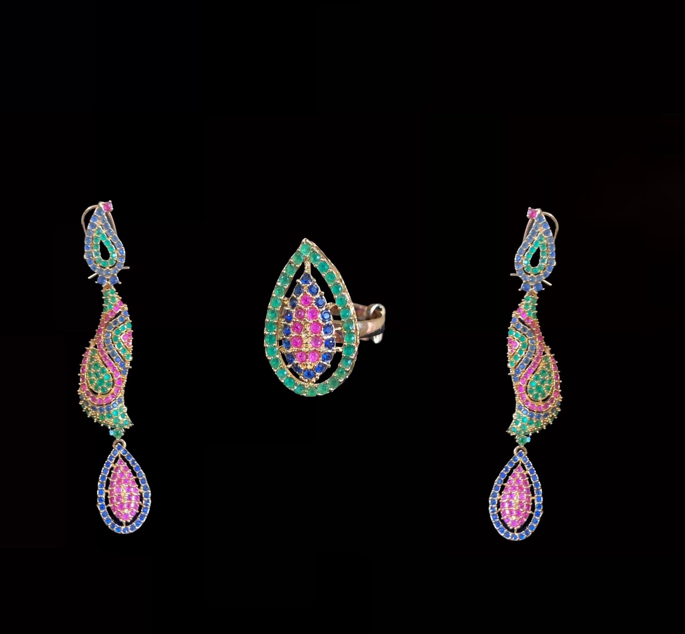 NS65 Deepa multicolor cz necklace set ( SHIPS IN 4 WEEKS  )