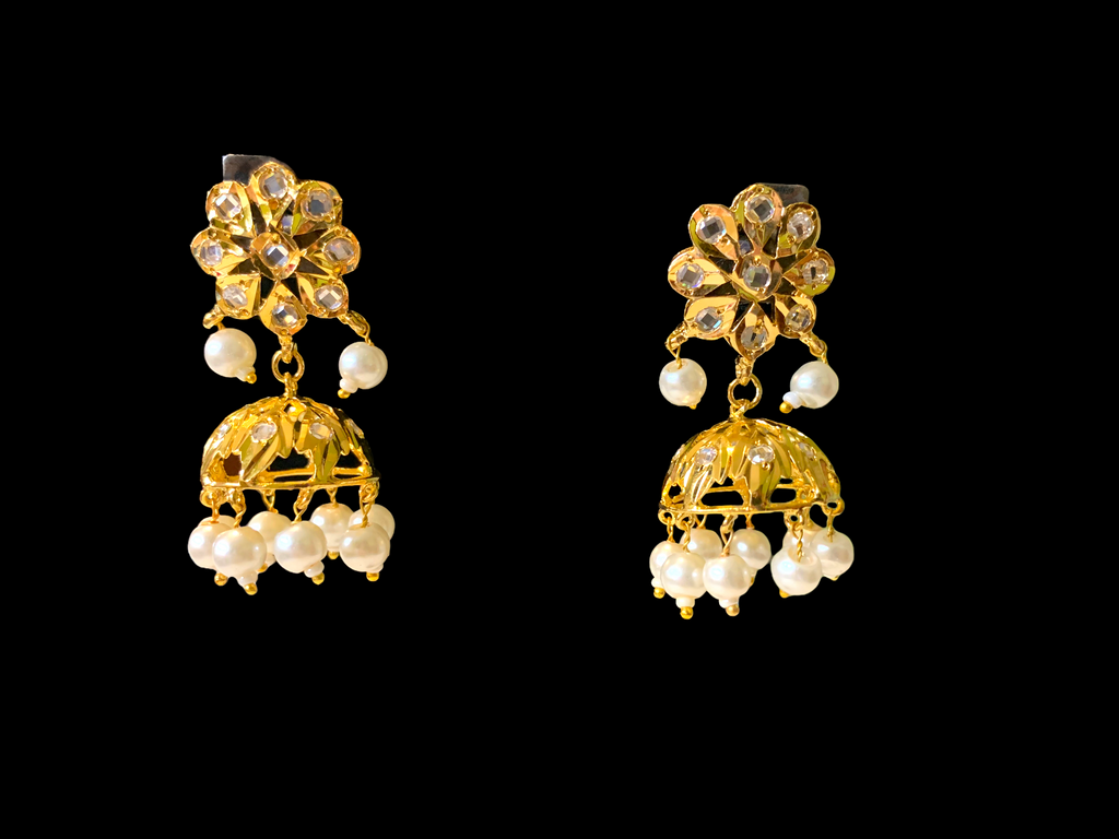 DER350 Pearl jhumka in flower tops ( READY TO SHIP  )