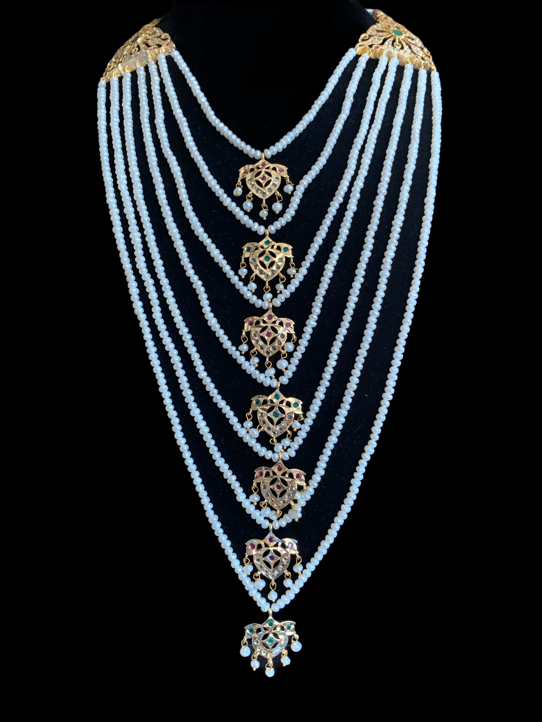 SAT10 Talia  satlada in fresh water pearls - ruby emerald    (SHIPS IN 4 WEEKS )