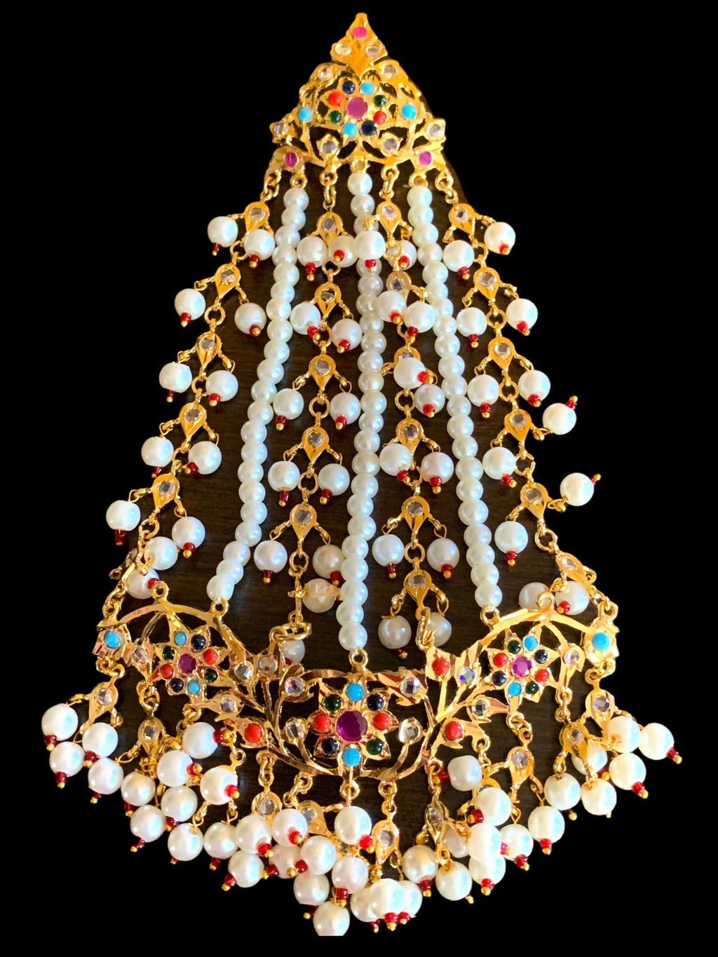 JTK6 Hira navratan  jhoomar and tika set   ( SHIPS IN 2 WEEKS )