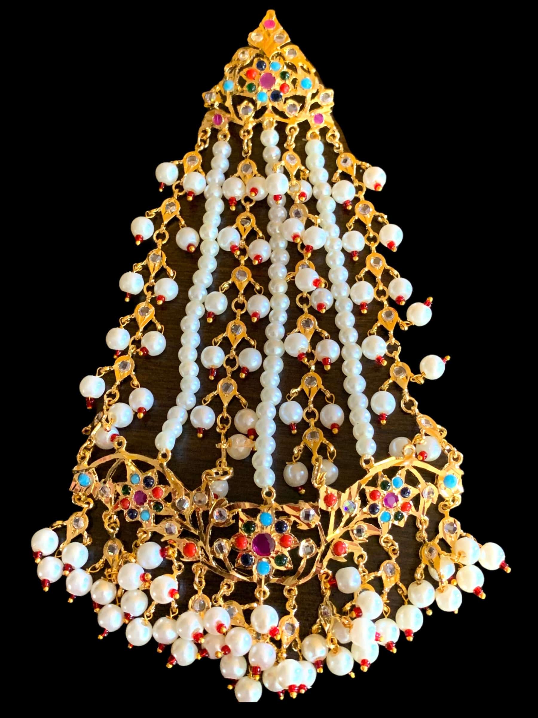 JTK6 Hira navratan  jhoomar and tika set   ( SHIPS IN 2 WEEKS )