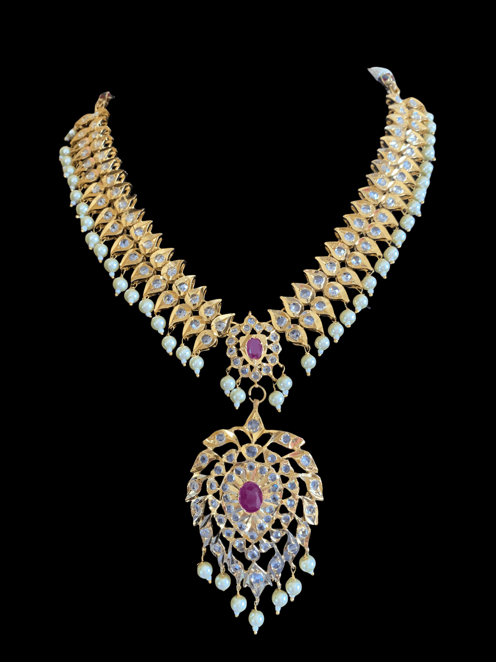 NS204 Ila nizami mango style bridal necklace with earrings in rubies (SHIPS IN 2 WEEKS  )
