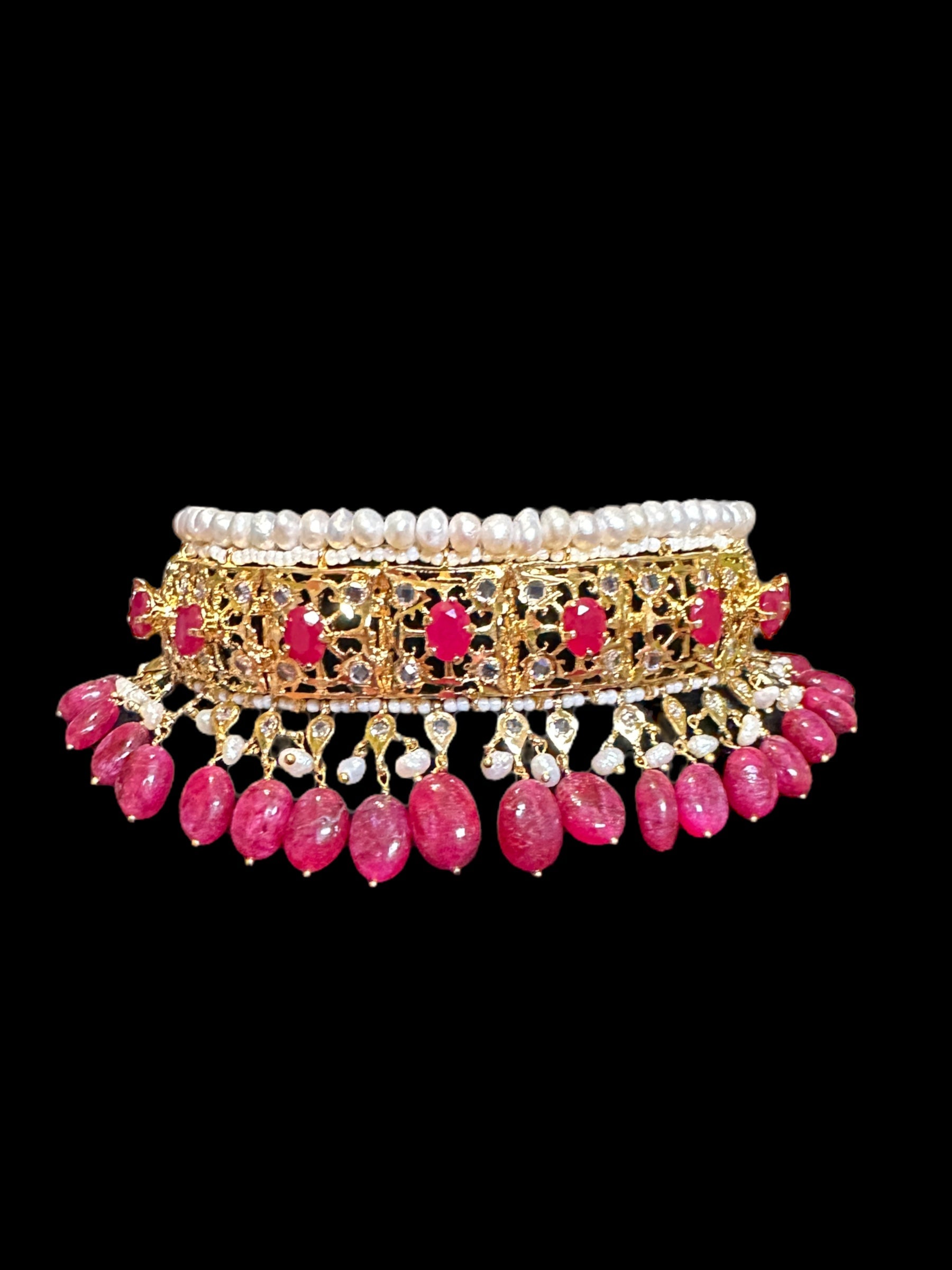 C267 Insia Hyderabadi jadavi lacha choker with fresh water  pearls and rubies ( SHIPS IN 1 WEEK )