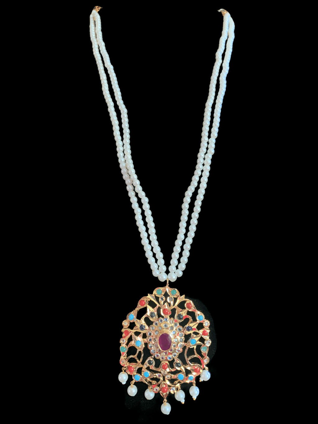 PS386 Hima navratan Pendant set with earrings (READY TO SHIP  )