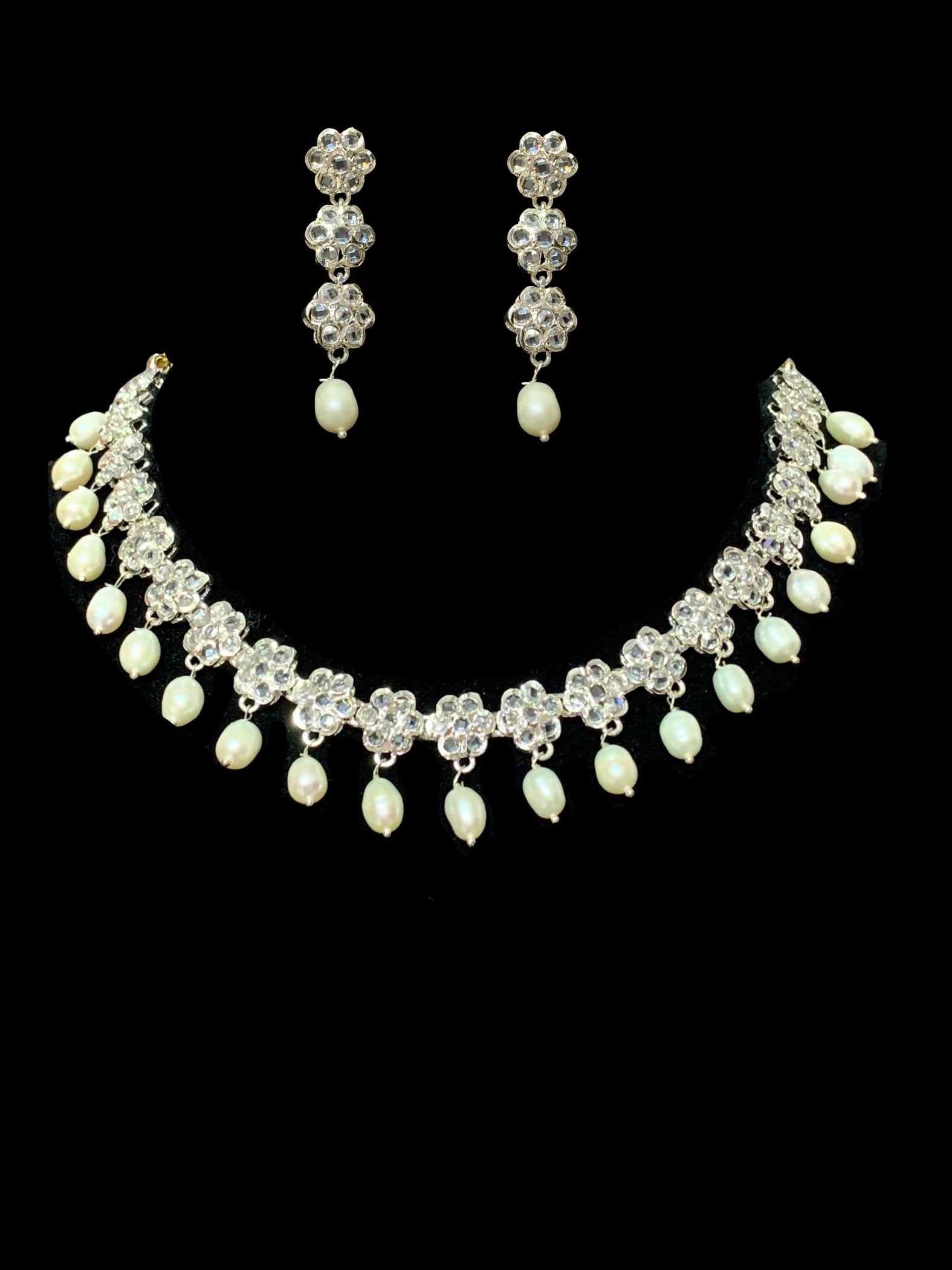 DNS61 Meenaz silver plated fresh water pearl necklace ( READY TO SHIP  )