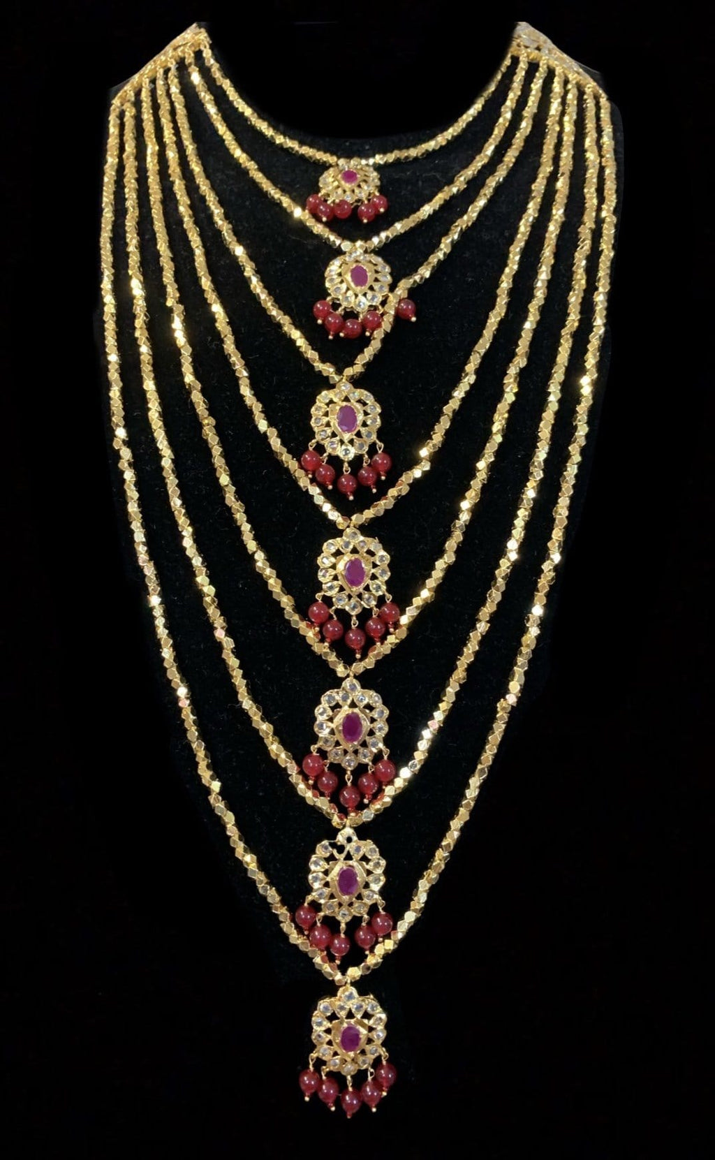 SAT32 Gold plated beads satlada in ruby ( SHIPS IN 4 WEEKS )