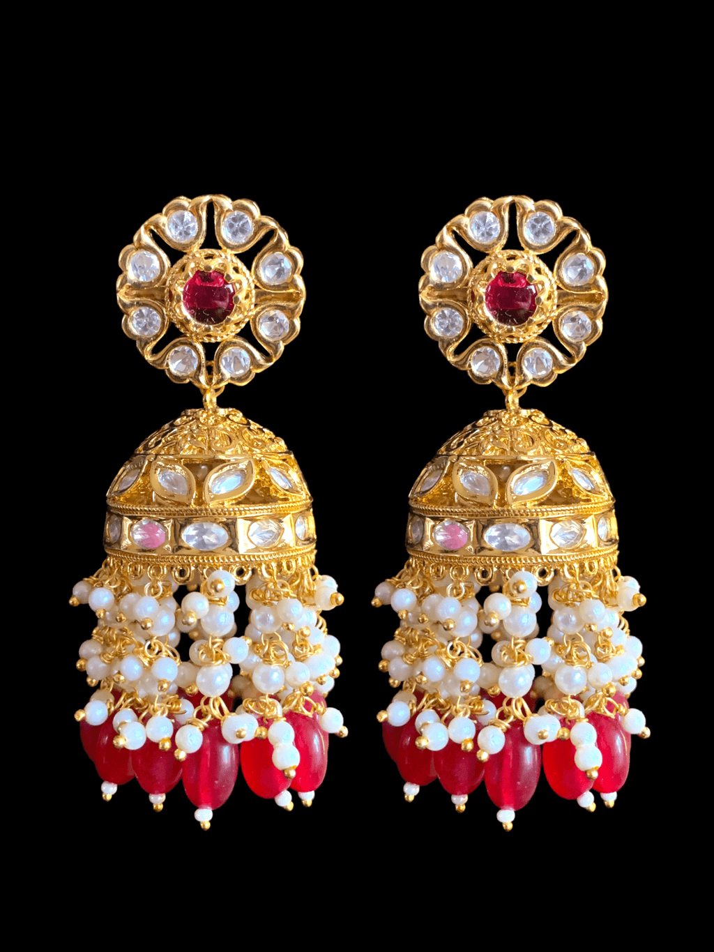 DER334 Shefa polki jhumka - ruby  ( READY TO SHIP )