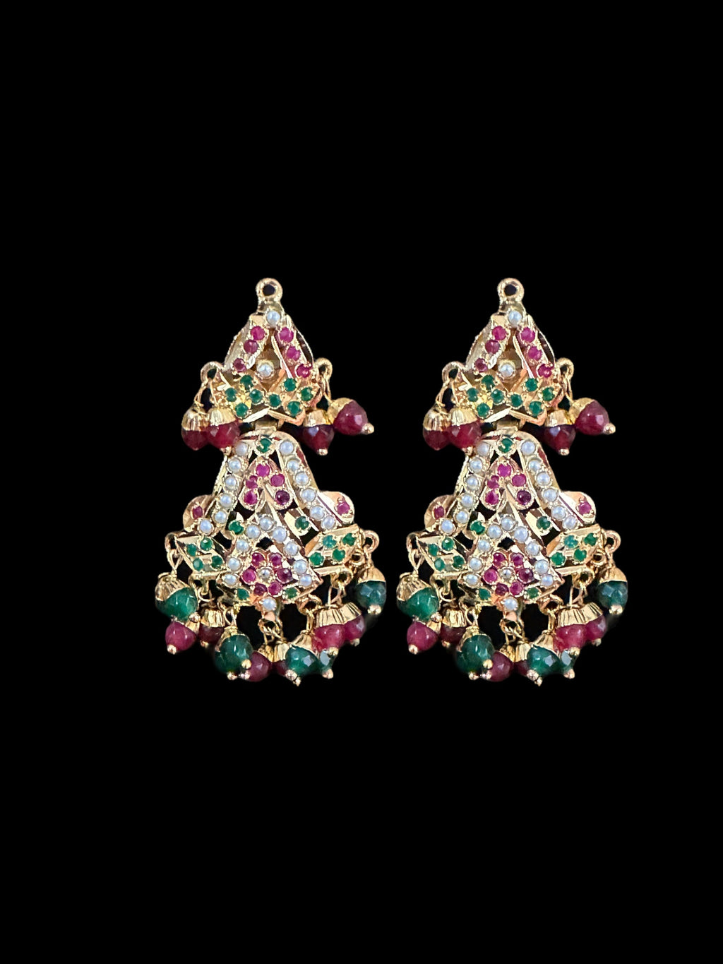 DLN11 jadau rani haar in ruby emerald with fresh water  pearls ( READY TO SHIP)