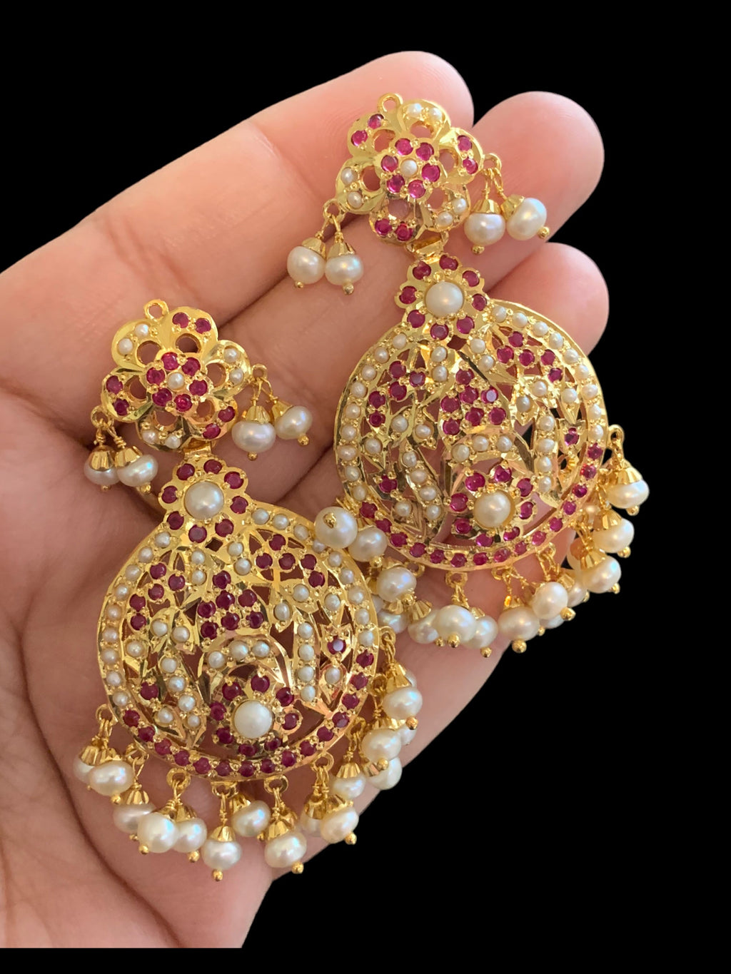 Ruby pearl gold plated silver earrings ( SHIPS IN 4 WEEKS )