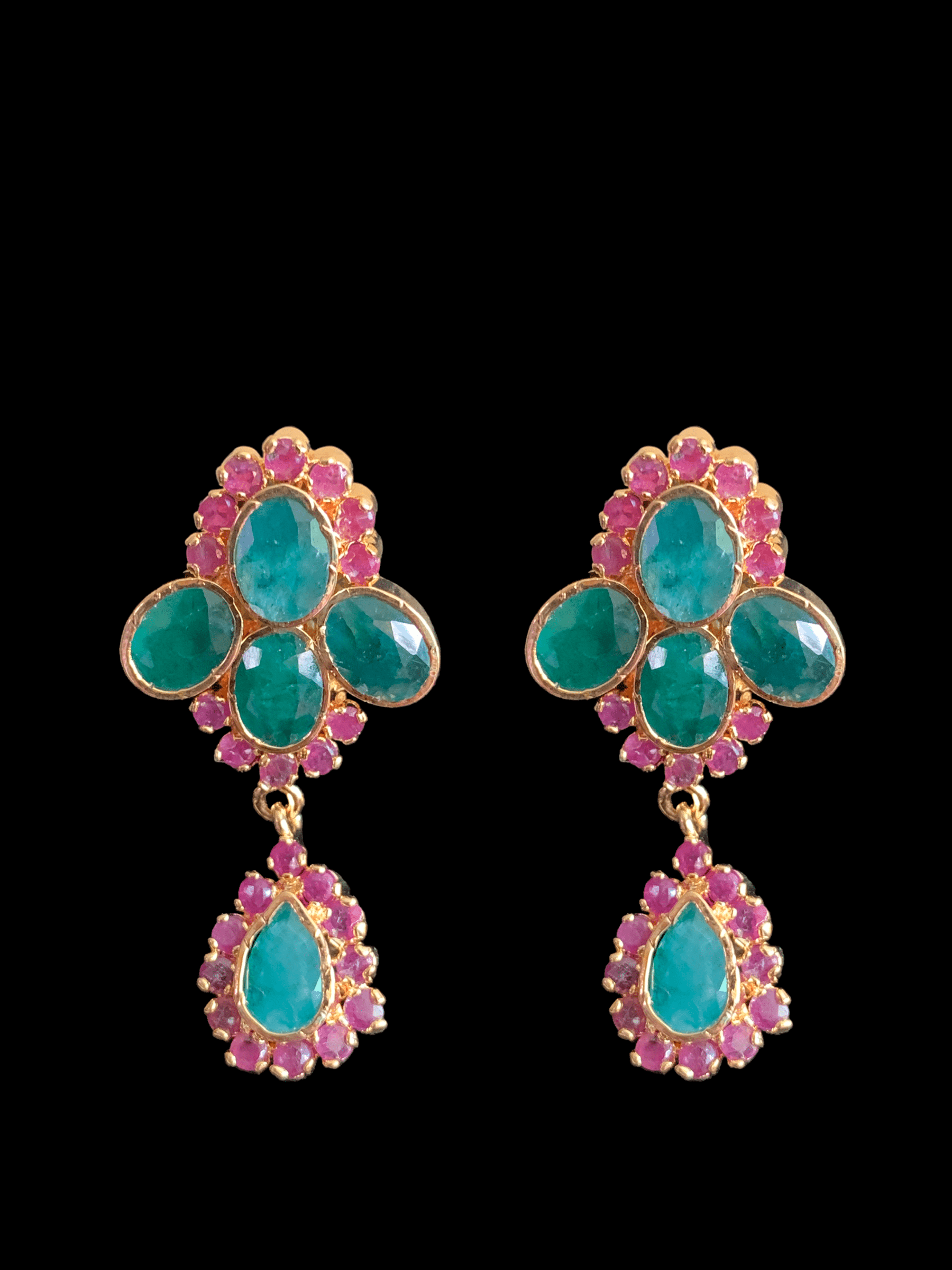 NS235 NEELAM, real ruby  emerald gold plated necklace set ( READY TO SHIP)