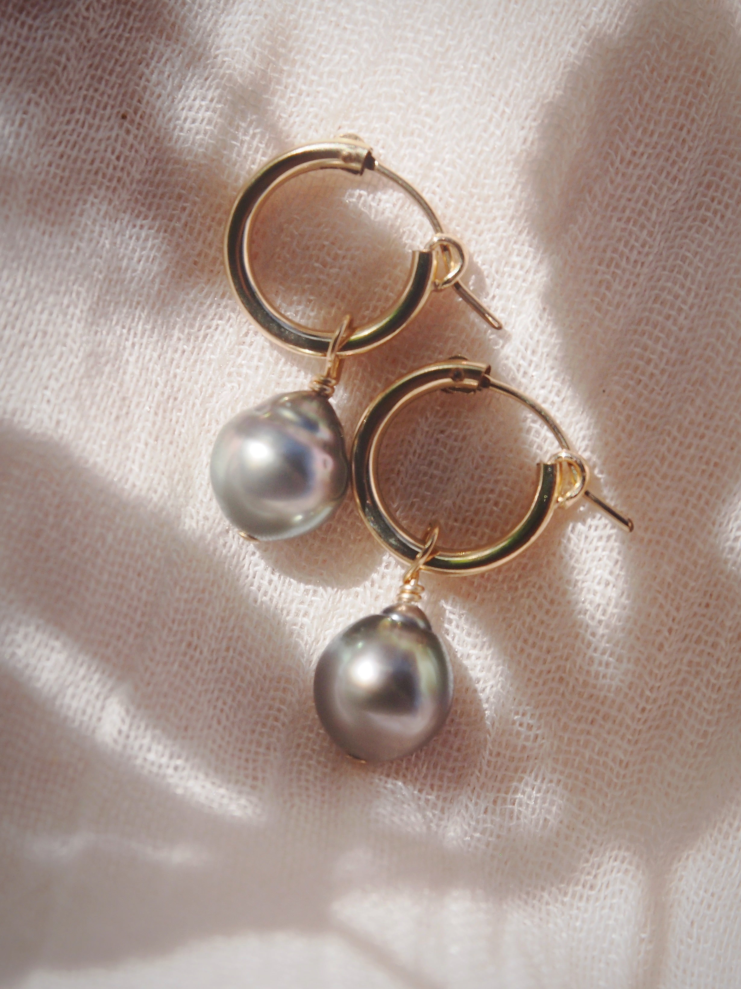 Gold Filled Latch Tahitian Pearl Hoop Earrings - Ahe