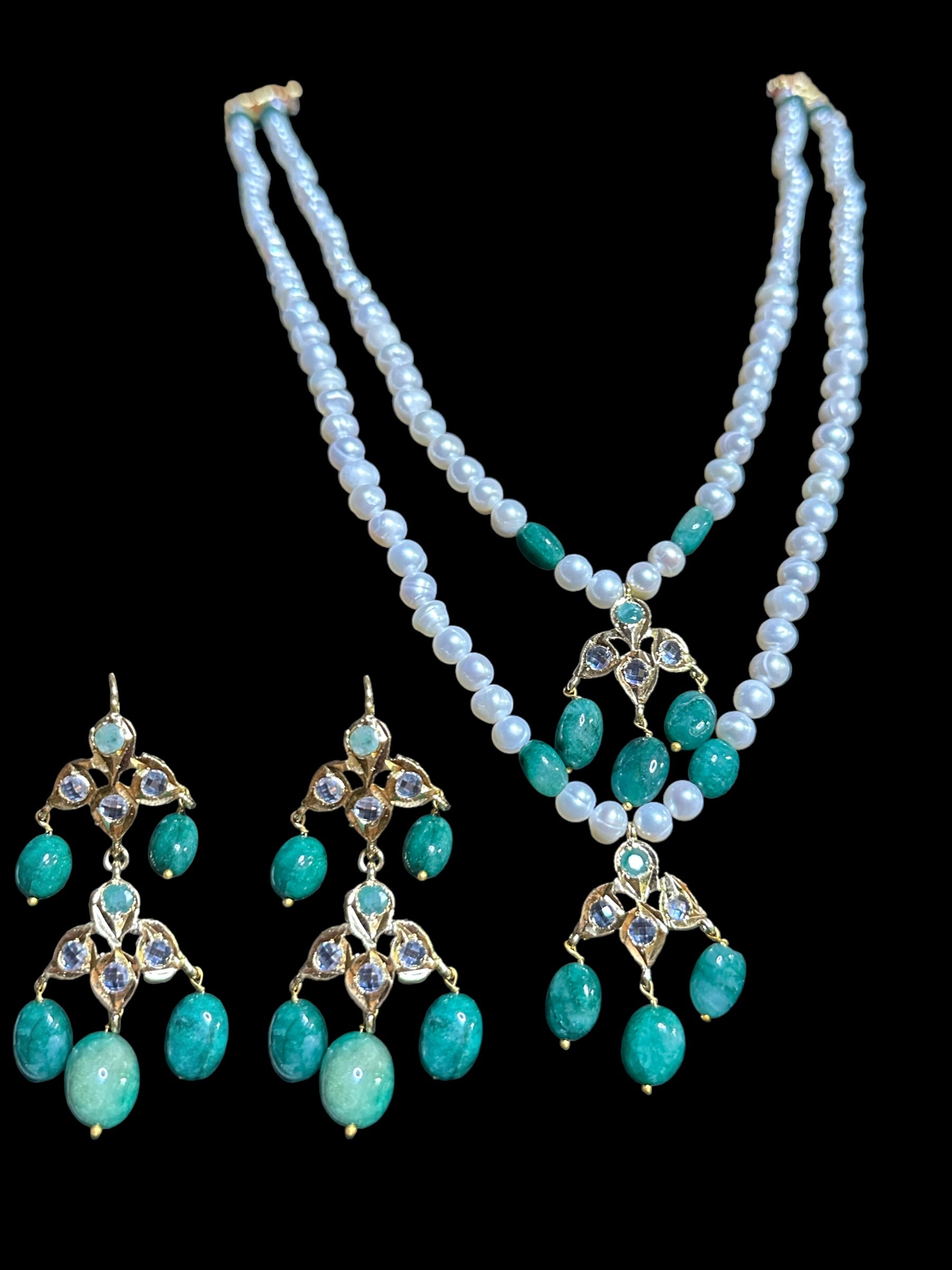 SAT83 Two layered fresh water pearl hyderabadi necklace set / satlada ( READY TO SHIP )