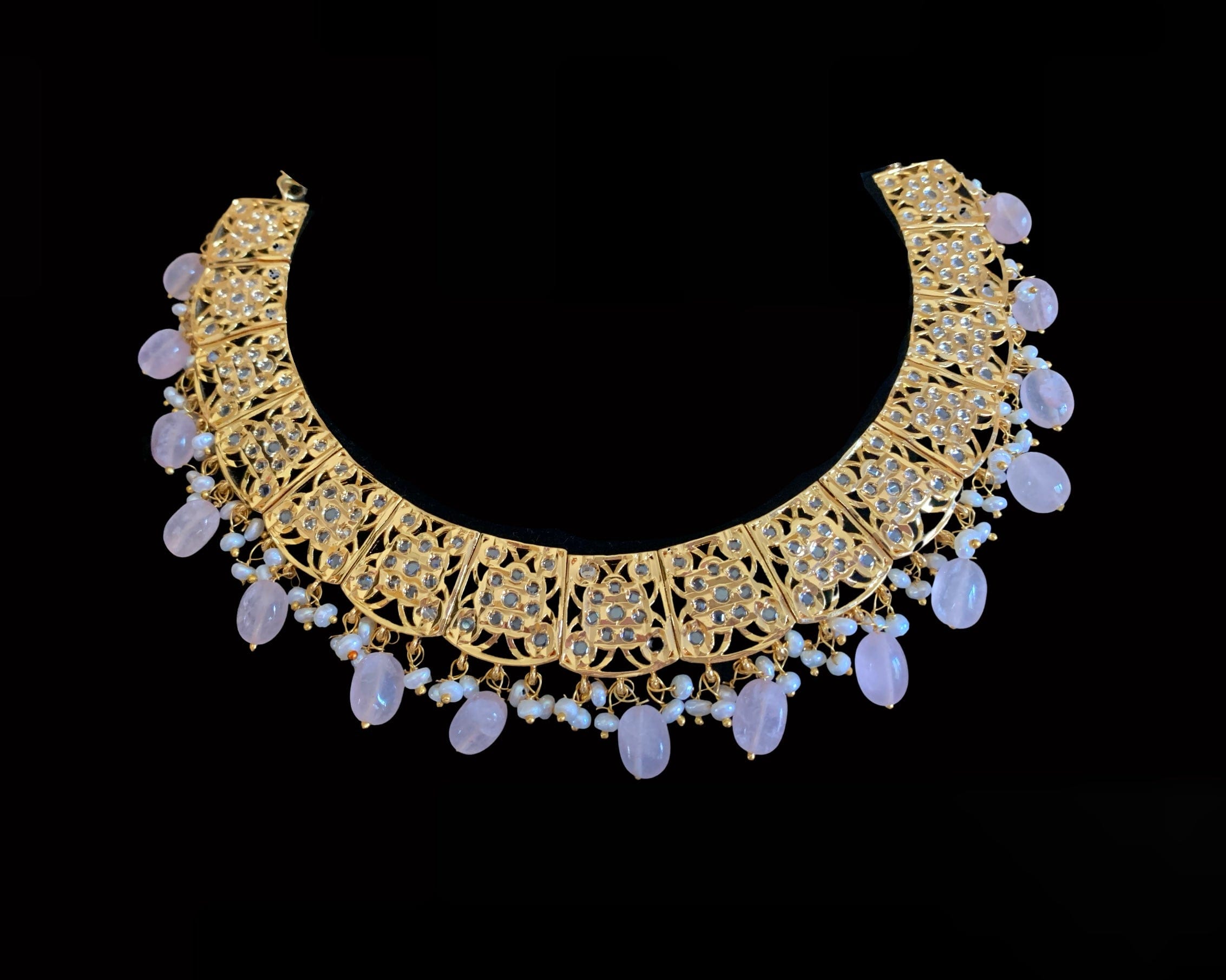 NS140 Badia rosequartz   with fresh water pearls necklace set  (READY TO SHIP )