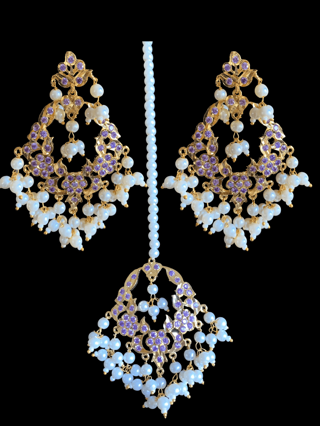 DJET23  Madhuri earrings tika set in purple / amethsyt   ( SHIPS IN 3 WEEKS )