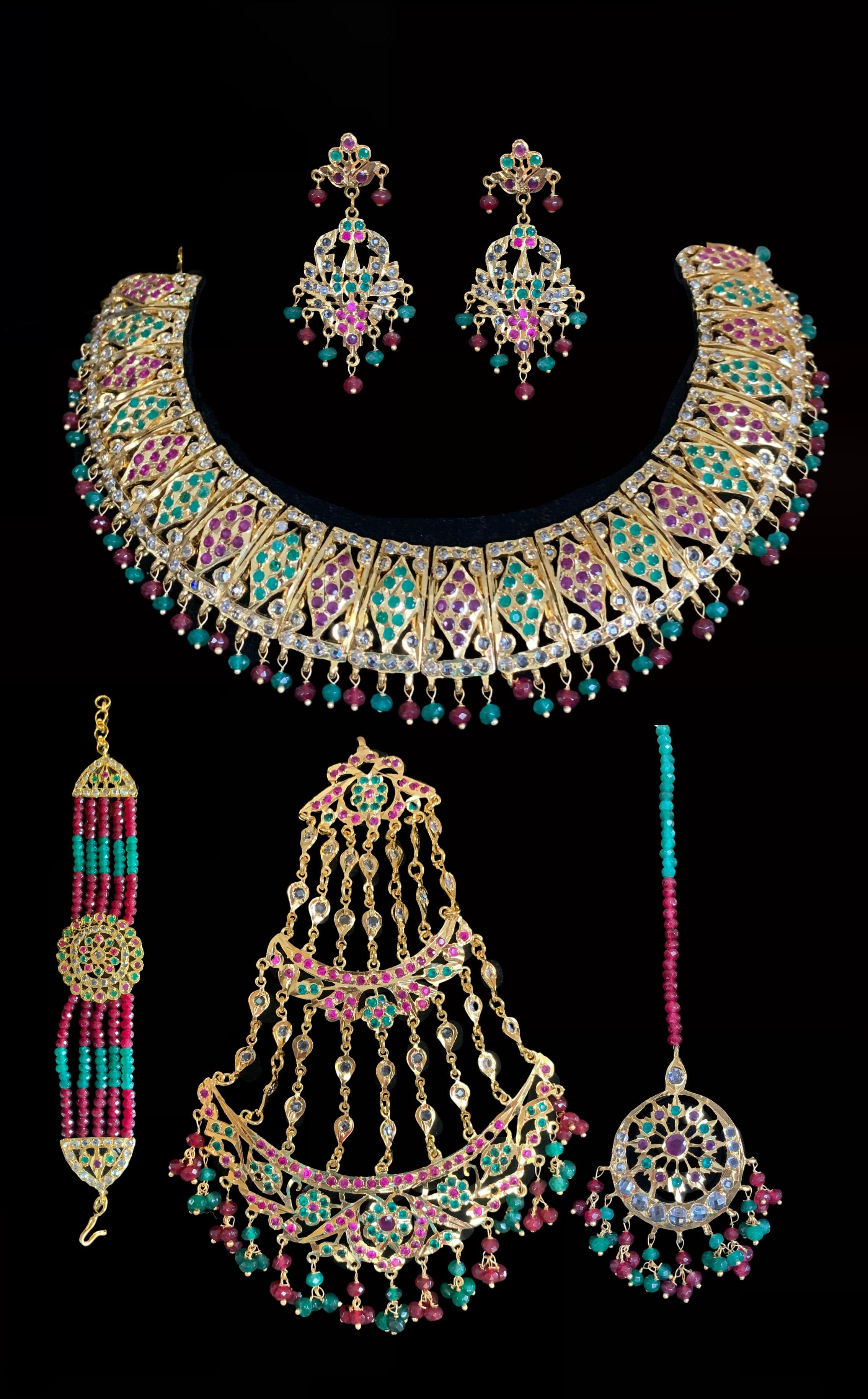 BR107 Zoya bridal Hyderabadi set in ruby emerald (SHIPS IN 4 WEEKS )