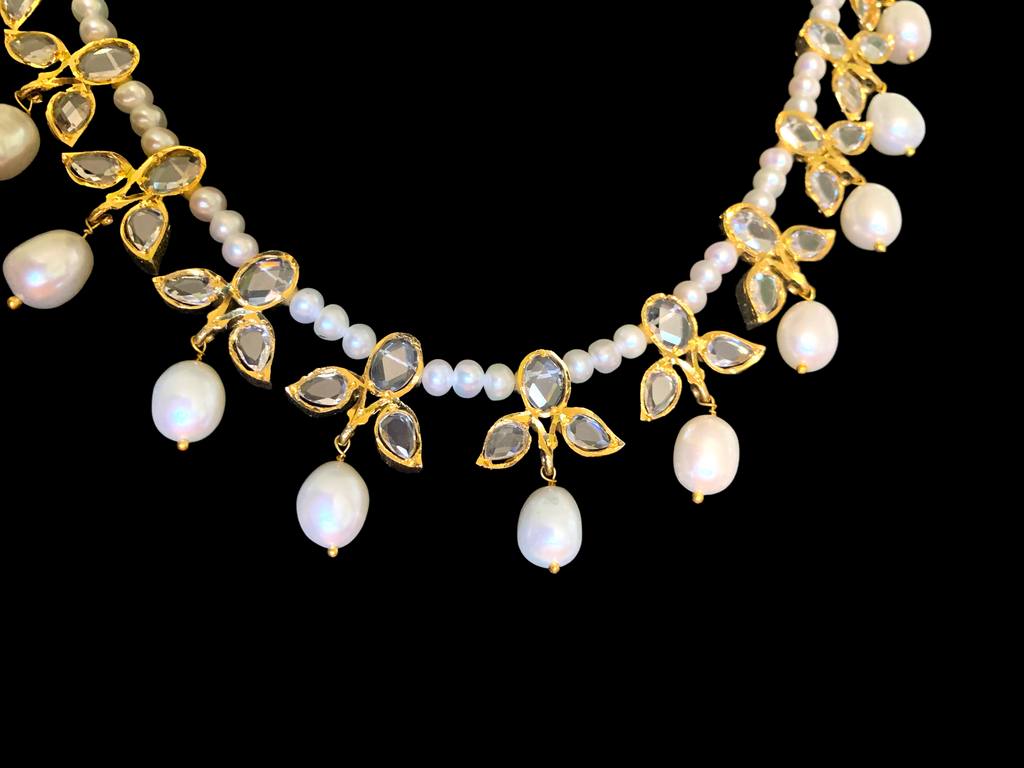 ZAFRIN gold plated silver necklace set in fresh water pearls ( SHIPS IN 4 WEEKS )