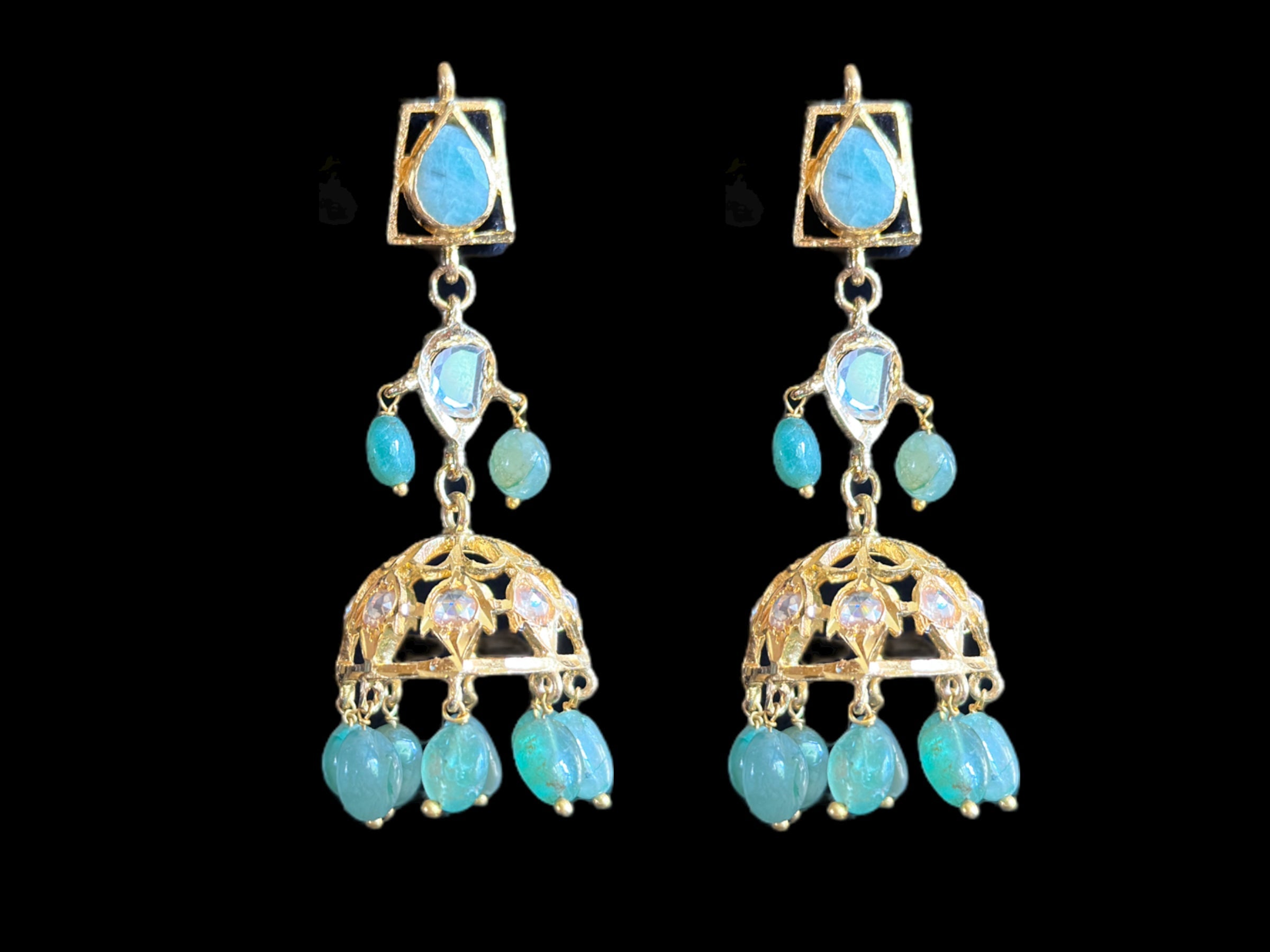 RAKIBA gold plated silver necklace set in emerald  with fresh water pearls ( SHIPS IN 5 WEEKS )