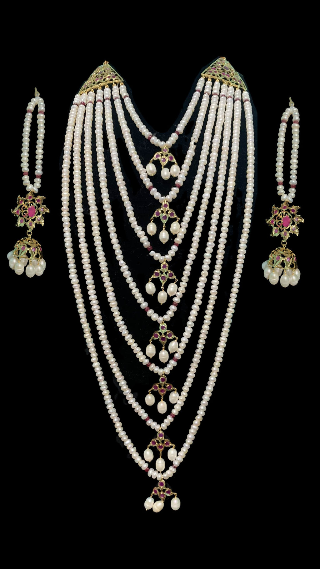BR7 Insia bridal jadavi lacha satlada set in ruby with fresh water pearls  , READY TO SHIP
