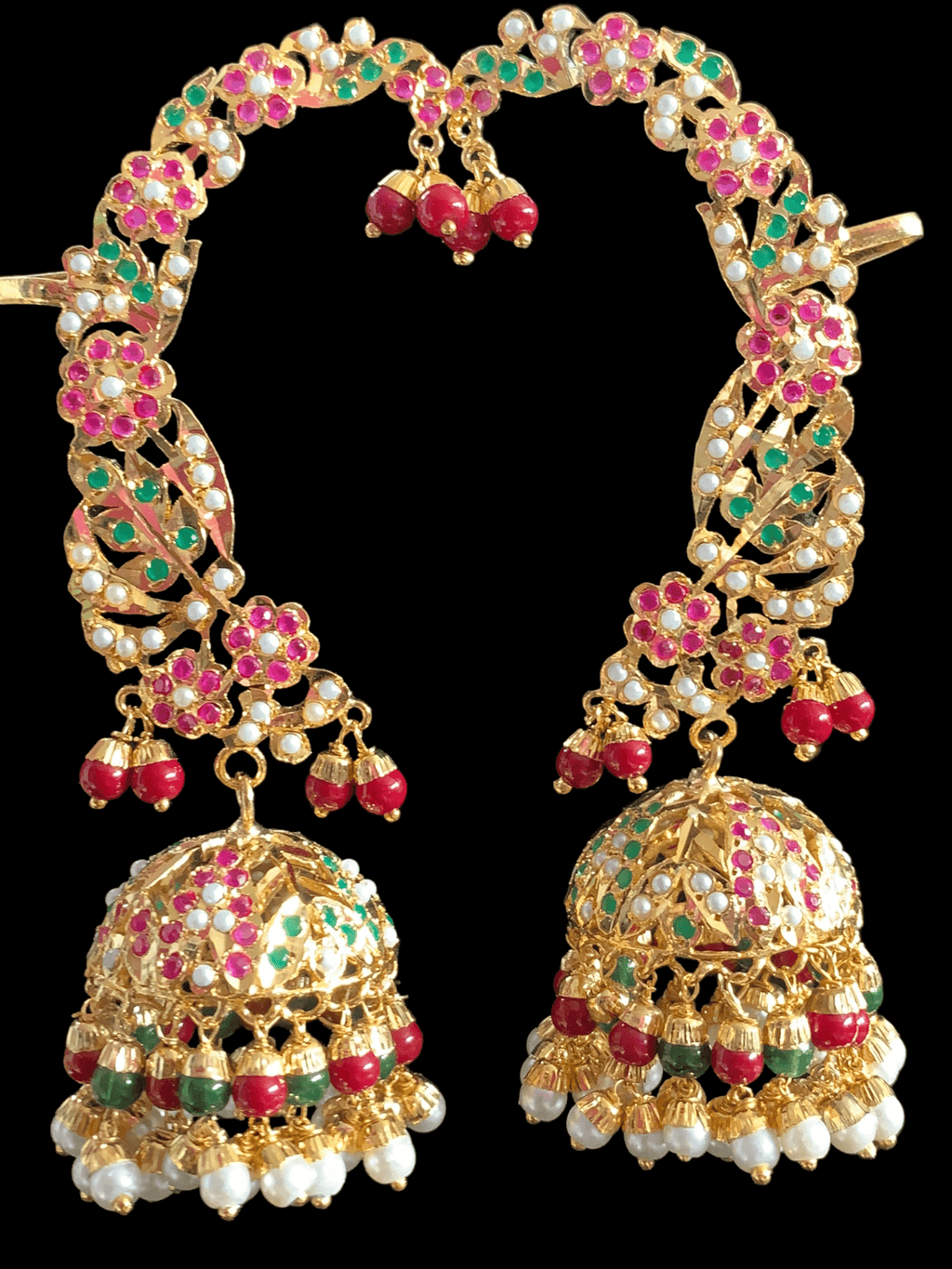 DER317 jadau kaanphool earrings in ruby emerald  / multicolor  ( READY TO SHIP )