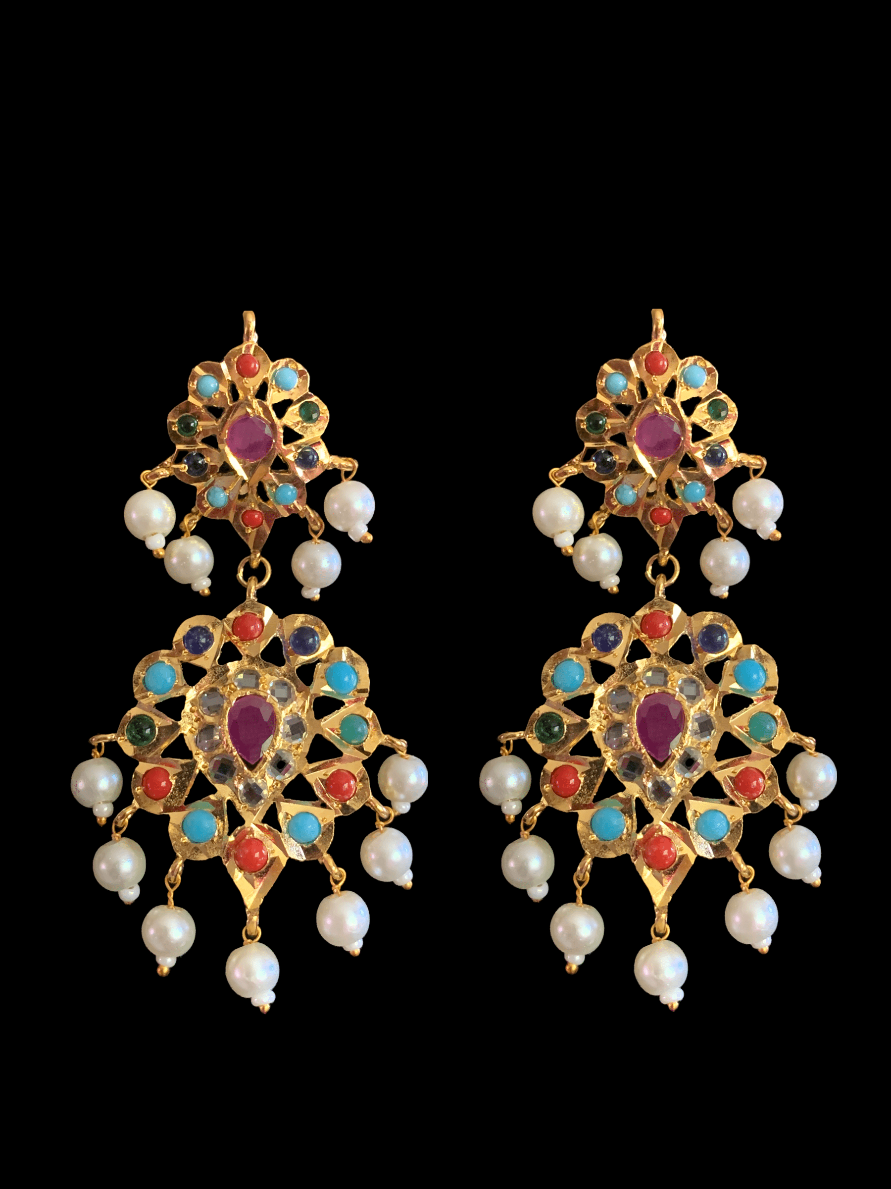 PS386 Hima navratan Pendant set with earrings (READY TO SHIP  )