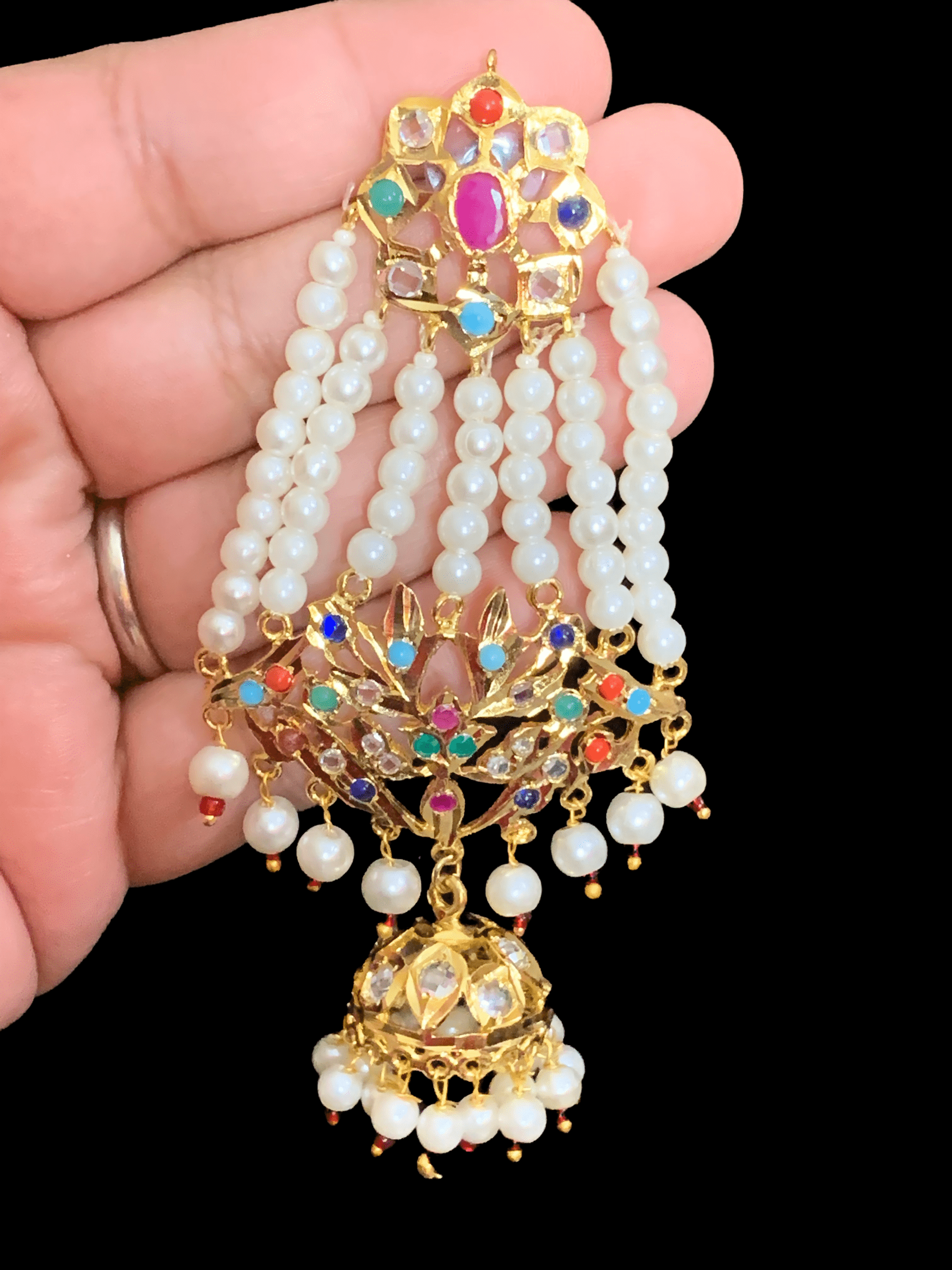 DER28 Inara jhoomar earrings in navratan (READY TO SHIP)   )